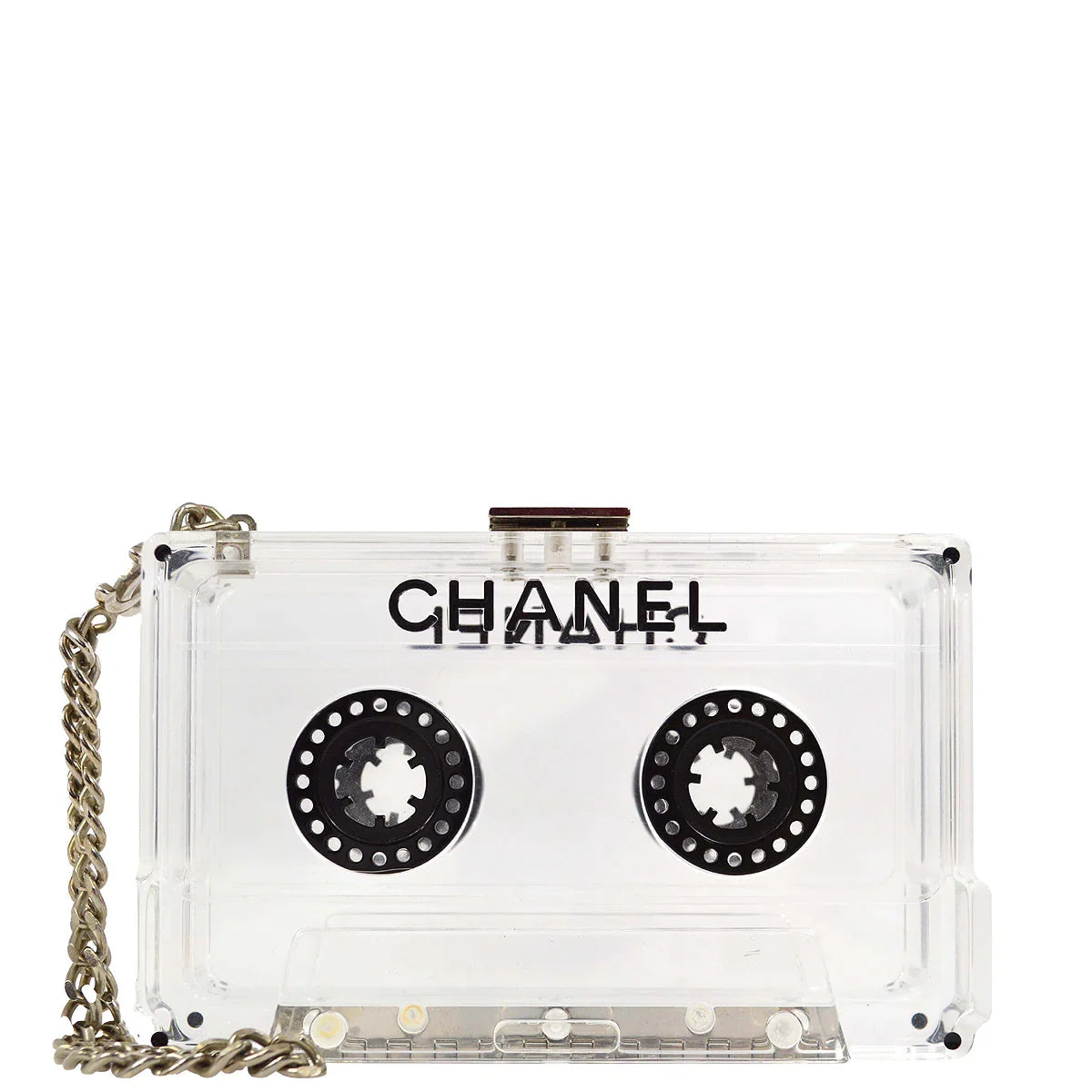 Chanel Clear Acrylic Cassette Tape Clutch Bag 04P