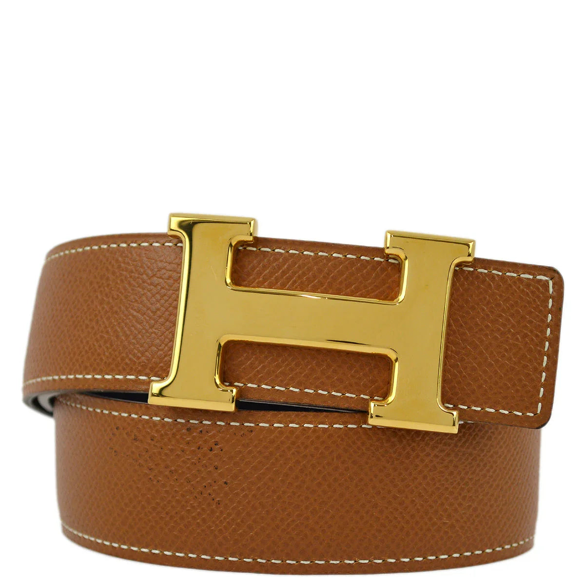 Hermes 1997 Brown Courchevel Constance Reversible Belt #65 Small Good