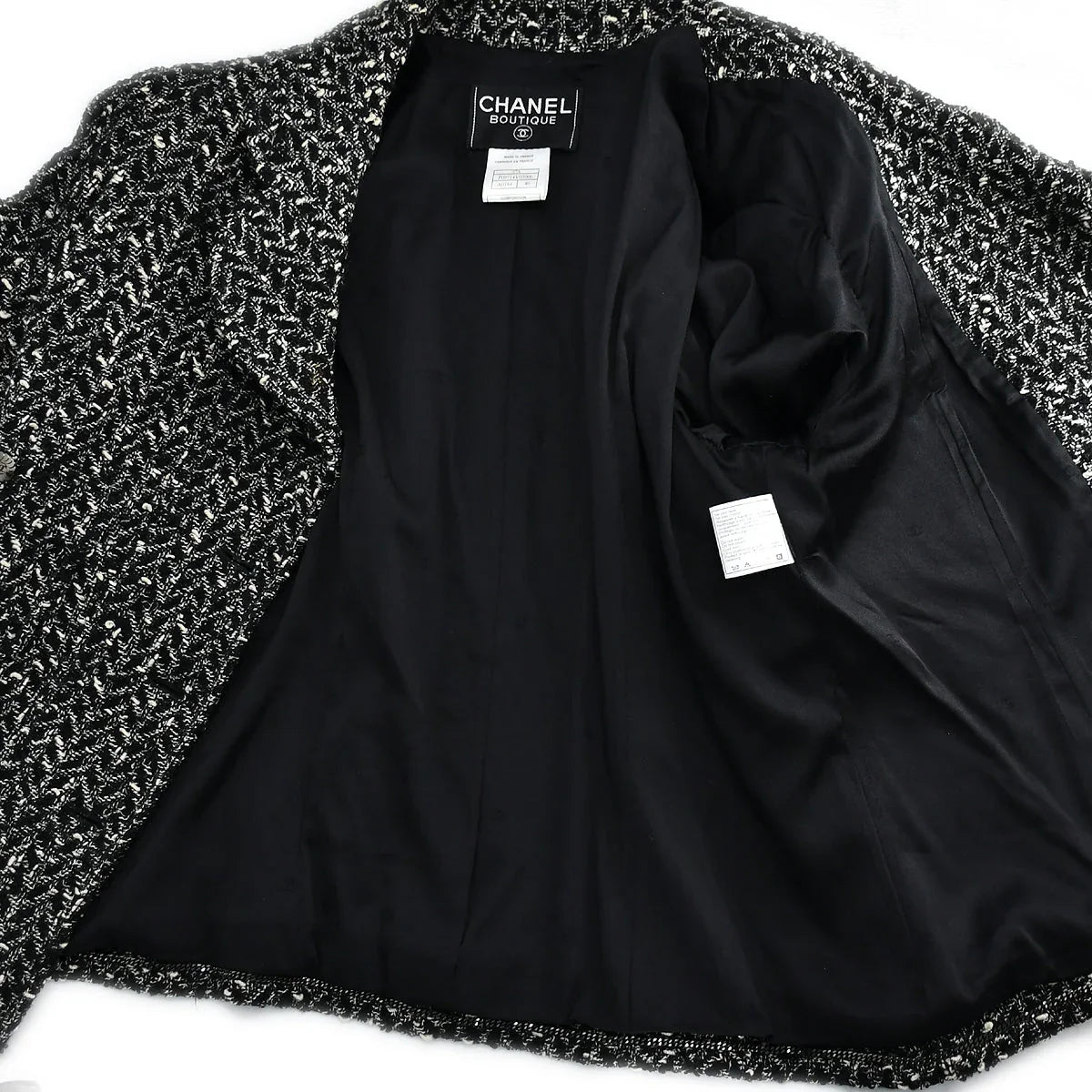 Chanel Jacket Skirt Suit Black 97A #46