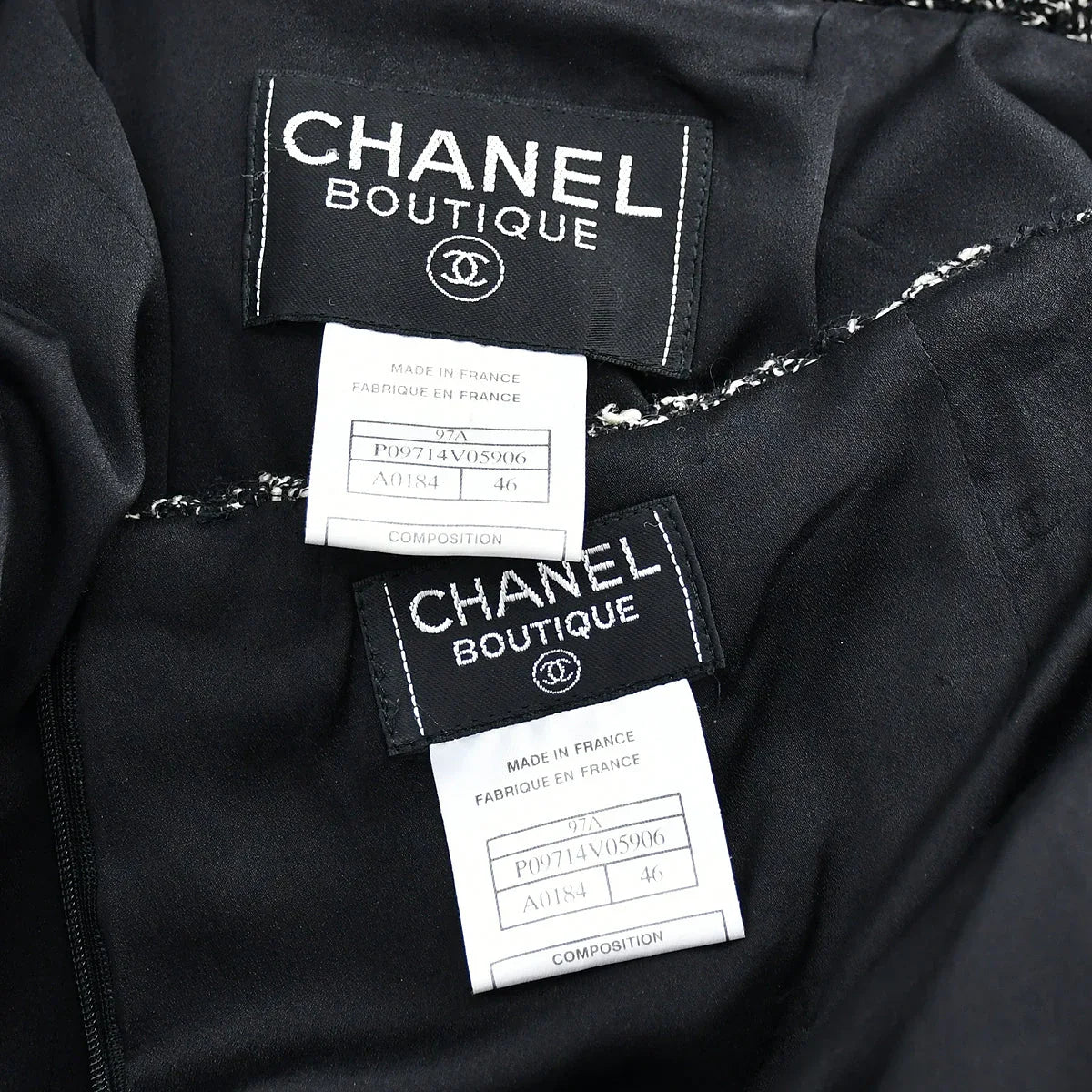 Chanel Jacket Skirt Suit Black 97A #46