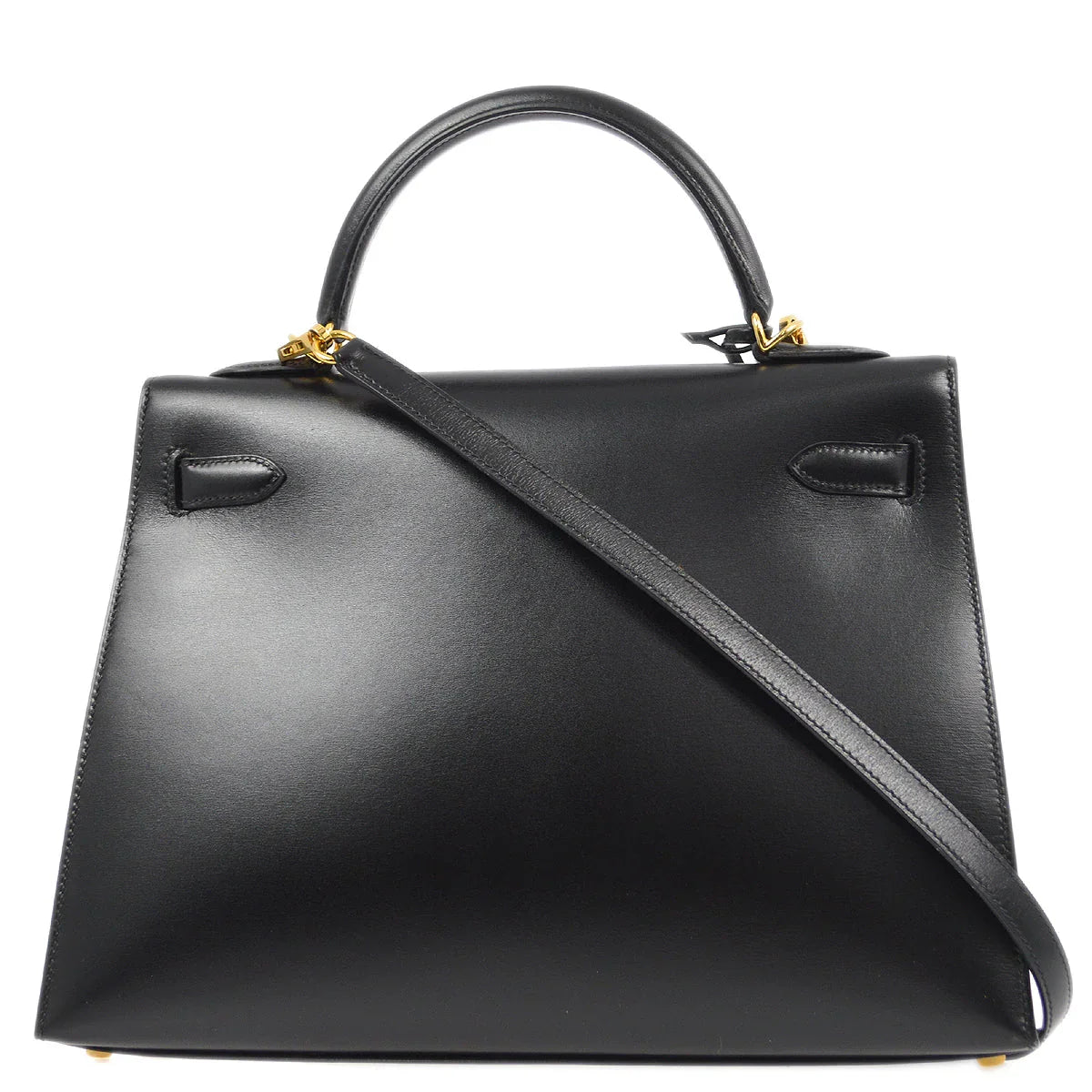 Hermes * 2003 Black Box Calf Kelly 32 Guilloche Sellier 2way Shoulder Handbag