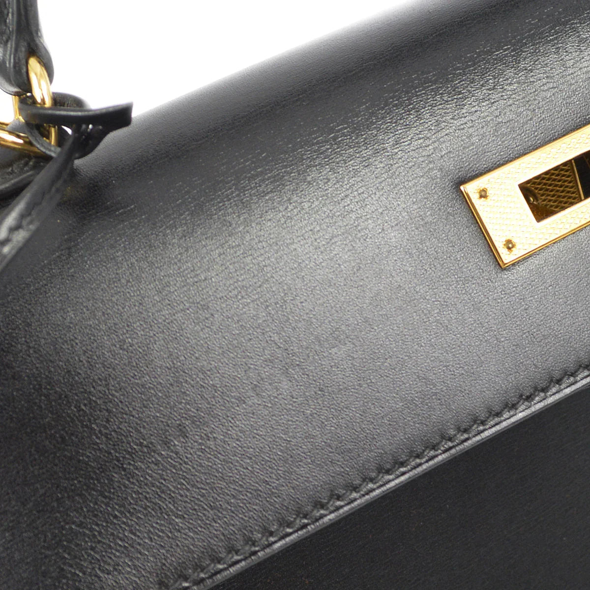 Hermes * 2003 Black Box Calf Kelly 32 Guilloche Sellier 2way Shoulder Handbag