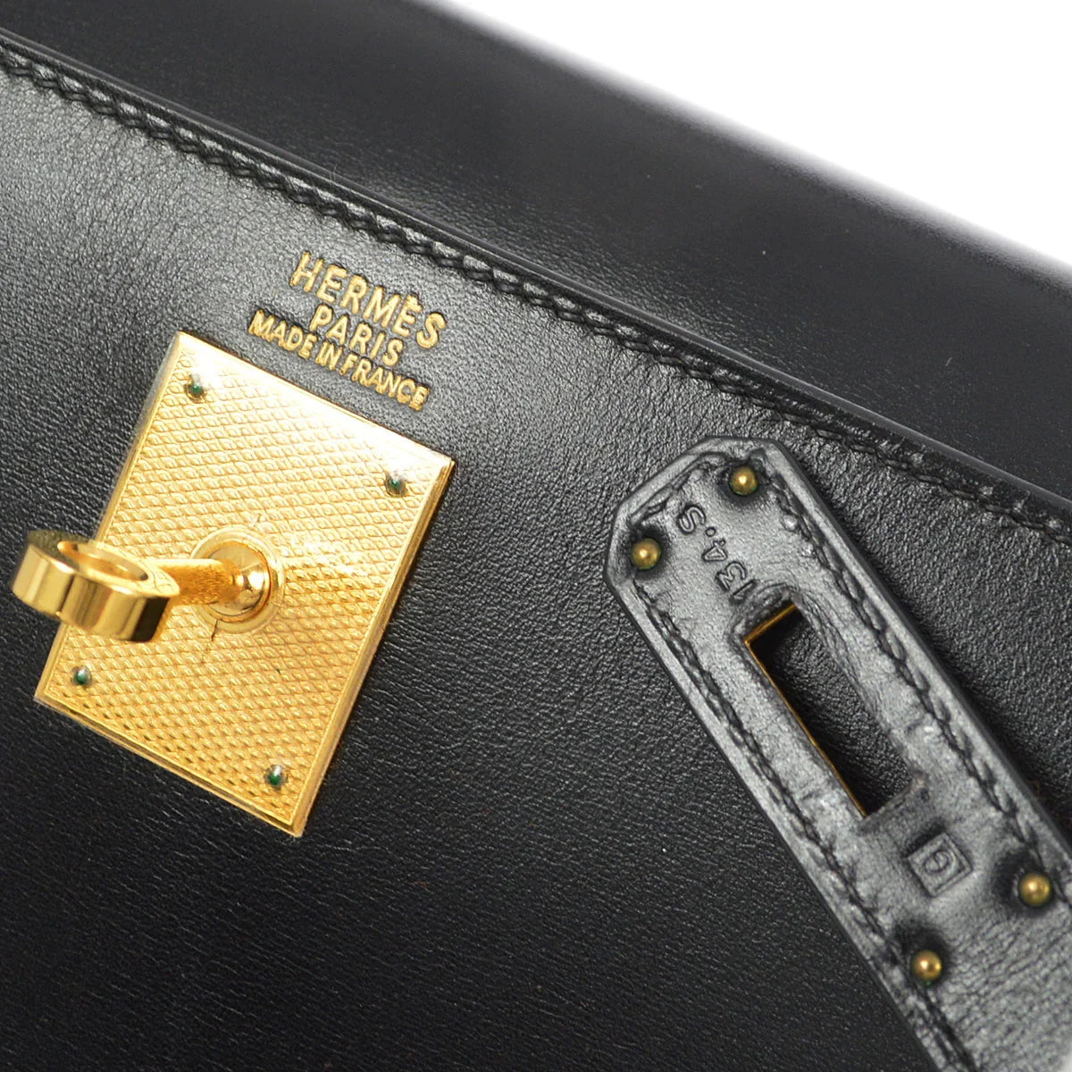Hermes * 2003 Black Box Calf Kelly 32 Guilloche Sellier 2way Shoulder Handbag