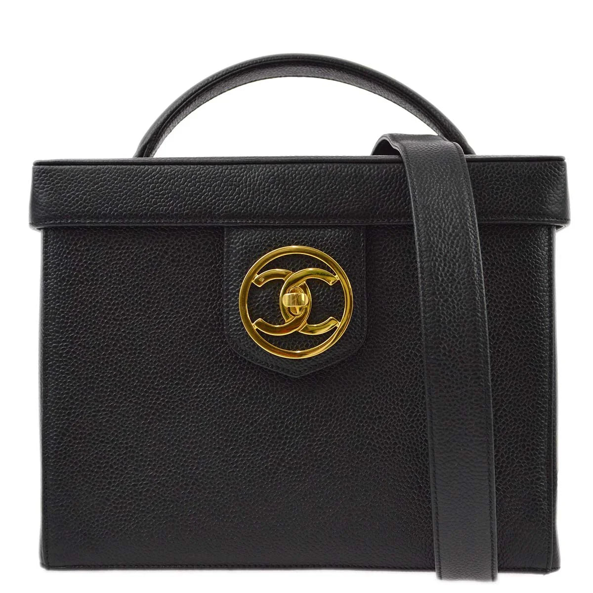 Chanel 1994-1996 Black Caviar Vanity 2way Shoulder Handbag
