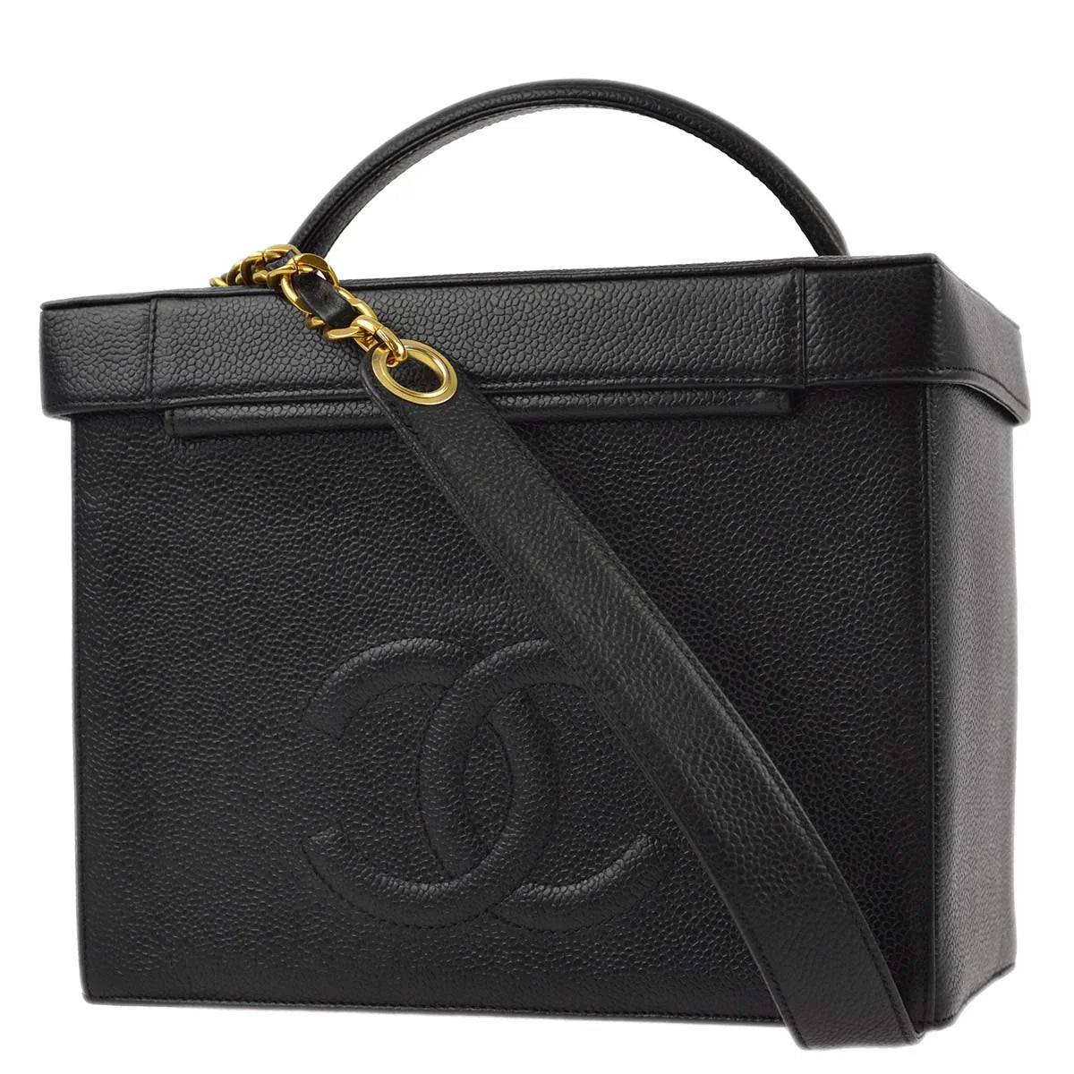 Chanel 1994-1996 Black Caviar Vanity 2way Shoulder Handbag