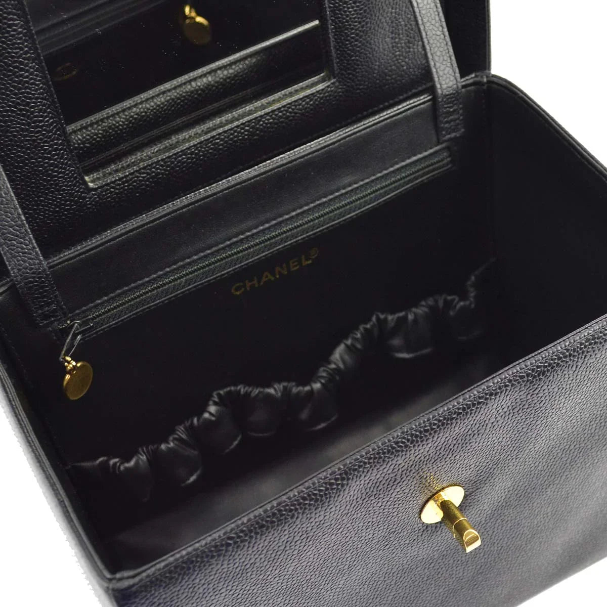 Chanel 1994-1996 Black Caviar Vanity 2way Shoulder Handbag