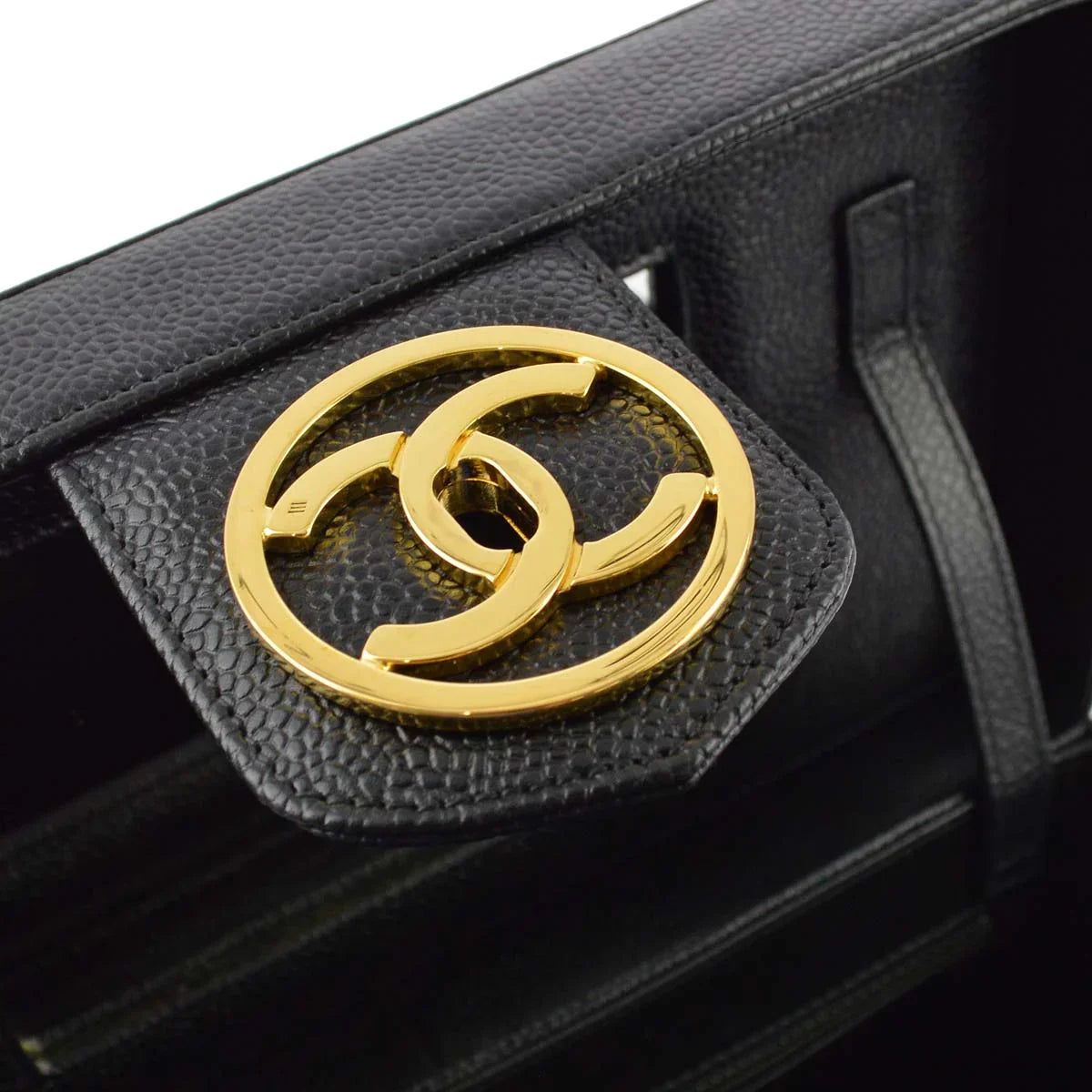 Chanel 1994-1996 Black Caviar Vanity 2way Shoulder Handbag