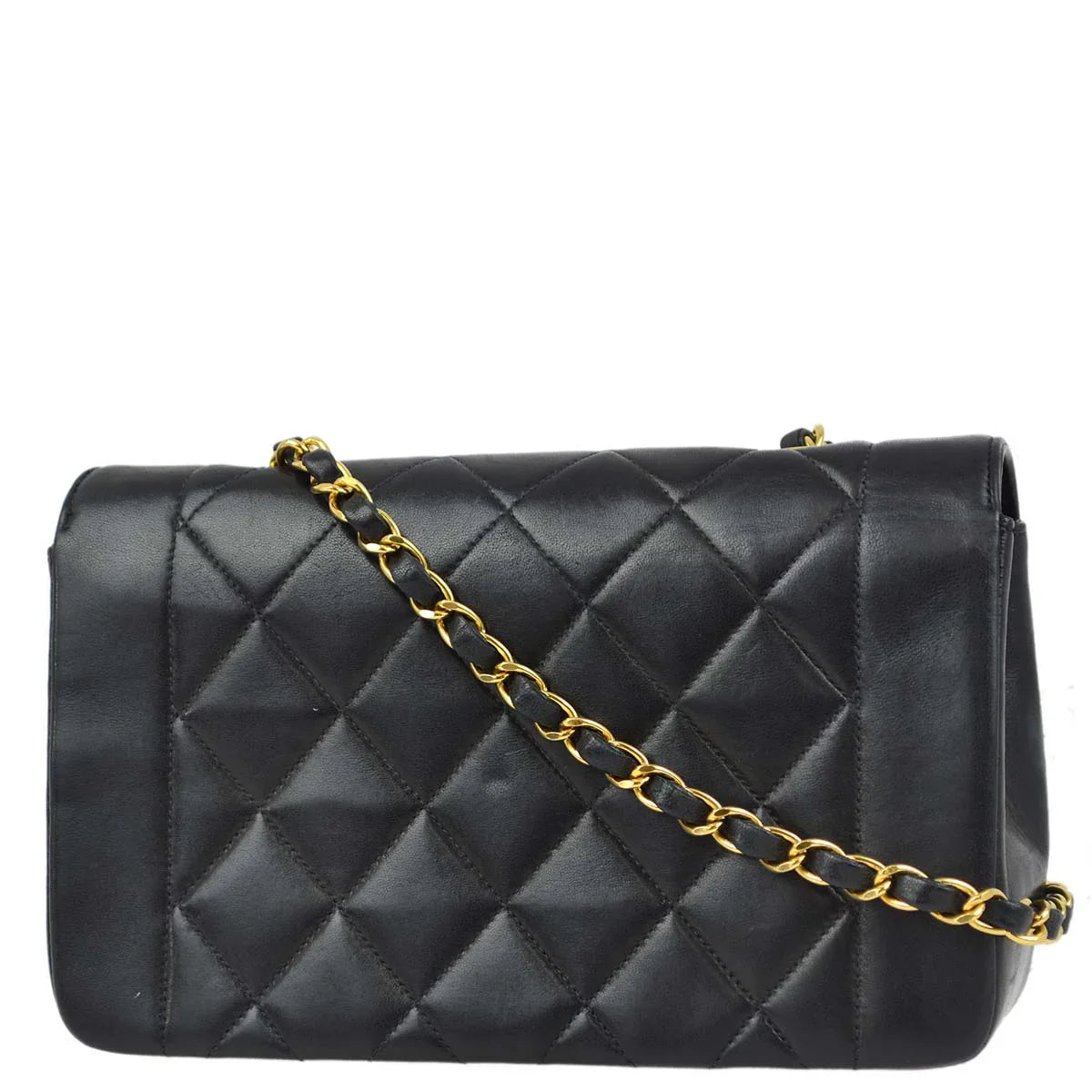 Chanel 1996-1997 Black Lambskin Small Diana Shoulder Bag