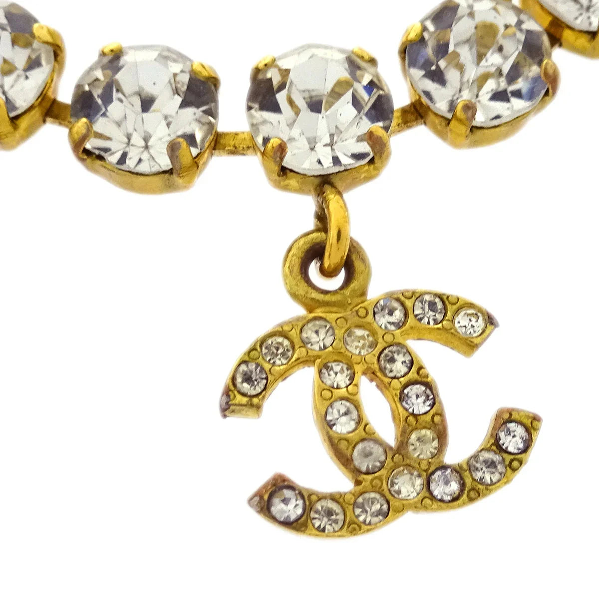 Chanel Rhinestone Chain Bracelet Gold 95P