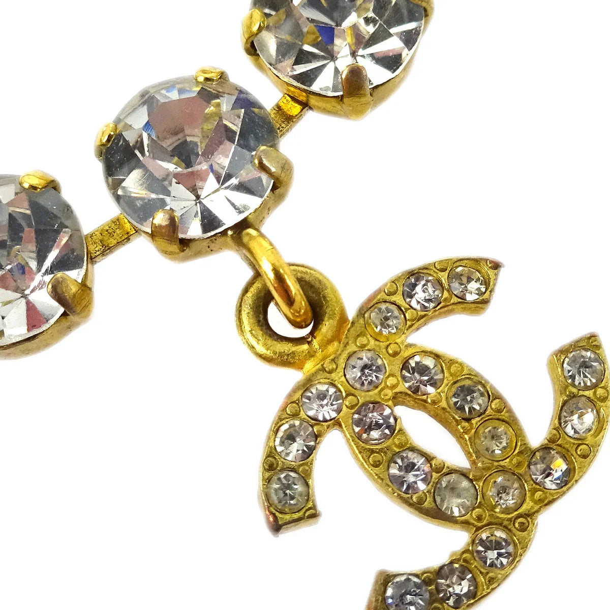 Chanel Rhinestone Chain Bracelet Gold 95P