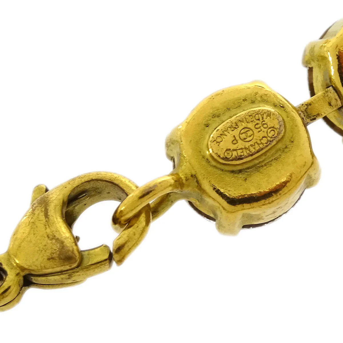 Chanel Rhinestone Chain Bracelet Gold 95P