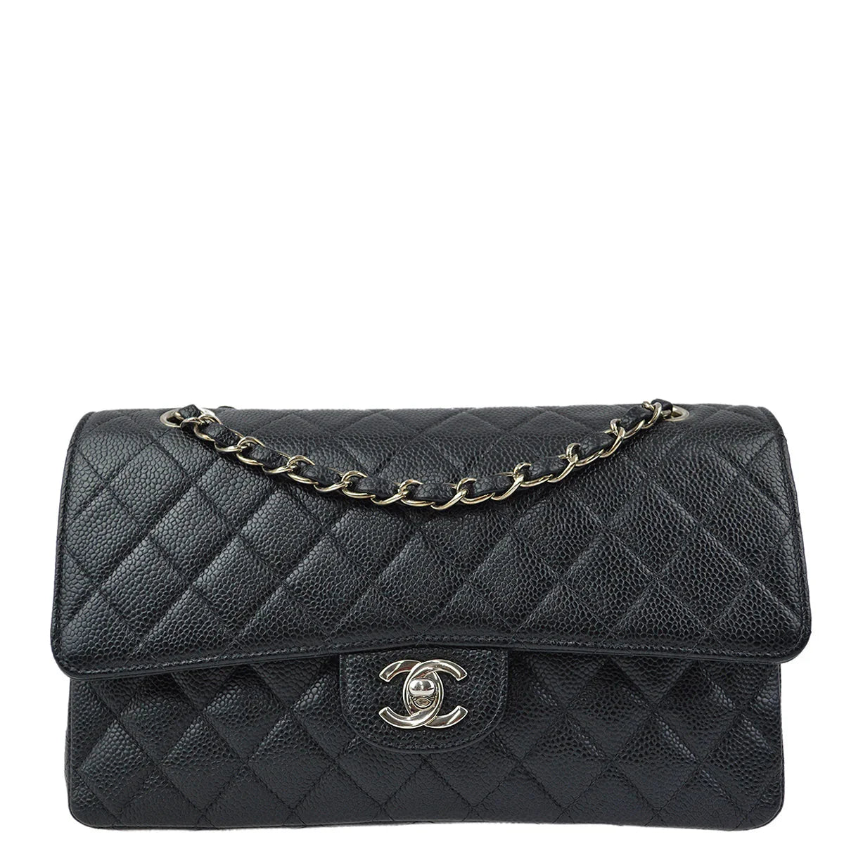 Chanel 2000-2001 Black Caviar Medium Classic Double Flap Shoulder Bag