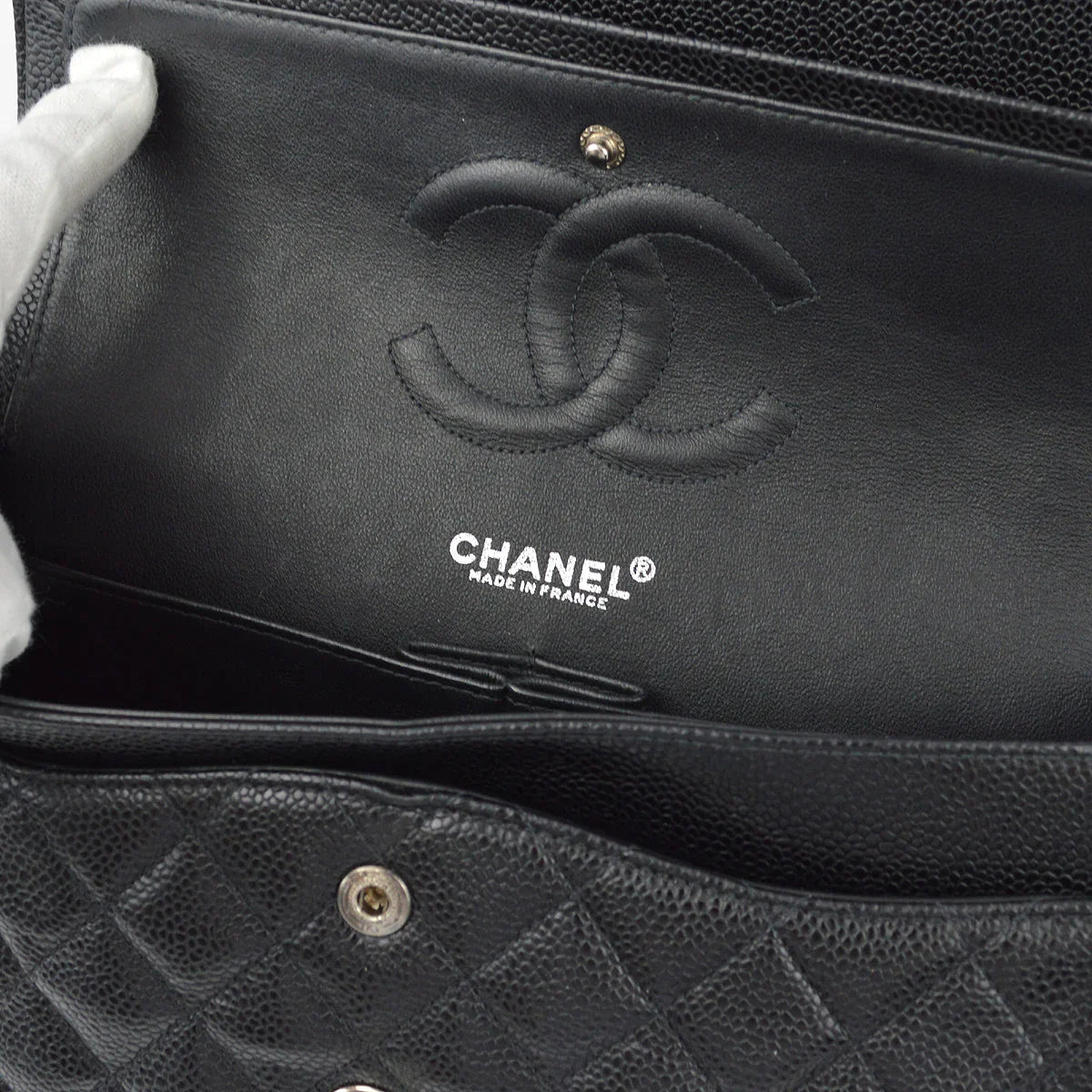Chanel 2000-2001 Black Caviar Medium Classic Double Flap Shoulder Bag
