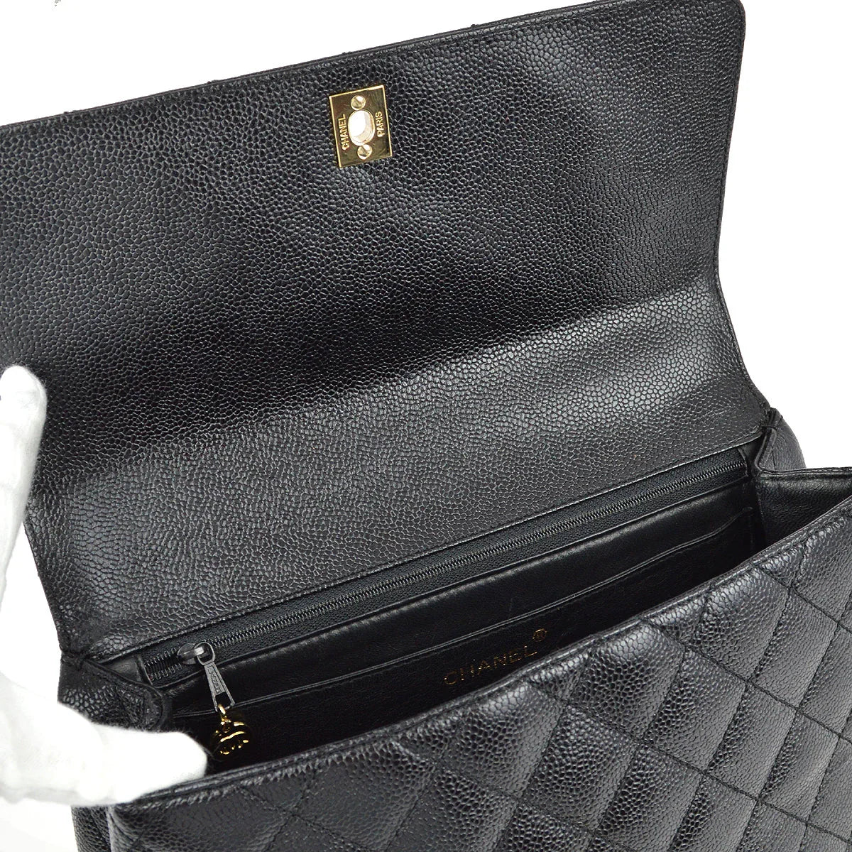 Chanel 2001-2003 Black Caviar Kelly Handbag