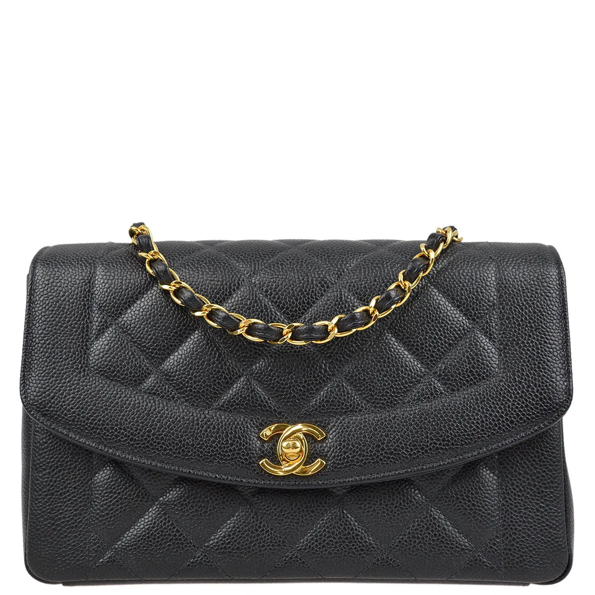 Chanel 1997-1999 Black Caviar Medium Diana Shoulder Bag