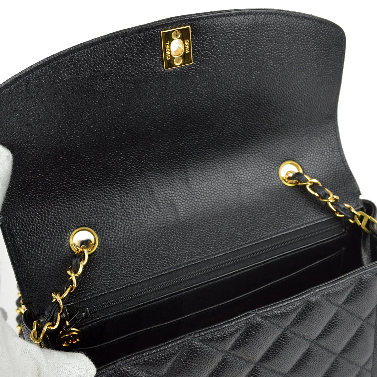 Chanel 1997-1999 Black Caviar Medium Diana Shoulder Bag