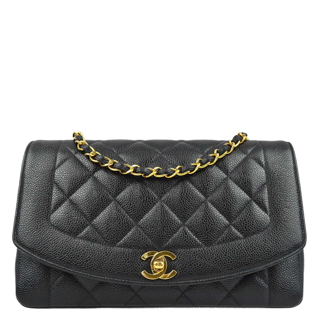 Chanel 1994-1996 Black Caviar Medium Diana Shoulder Bag
