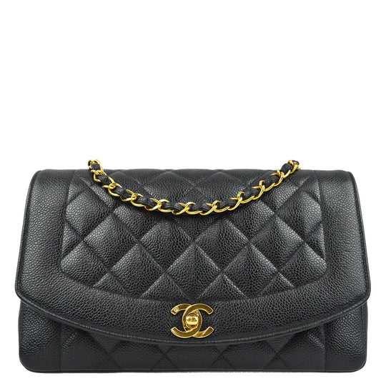 Chanel 1994-1996 Black Caviar Medium Diana Shoulder Bag