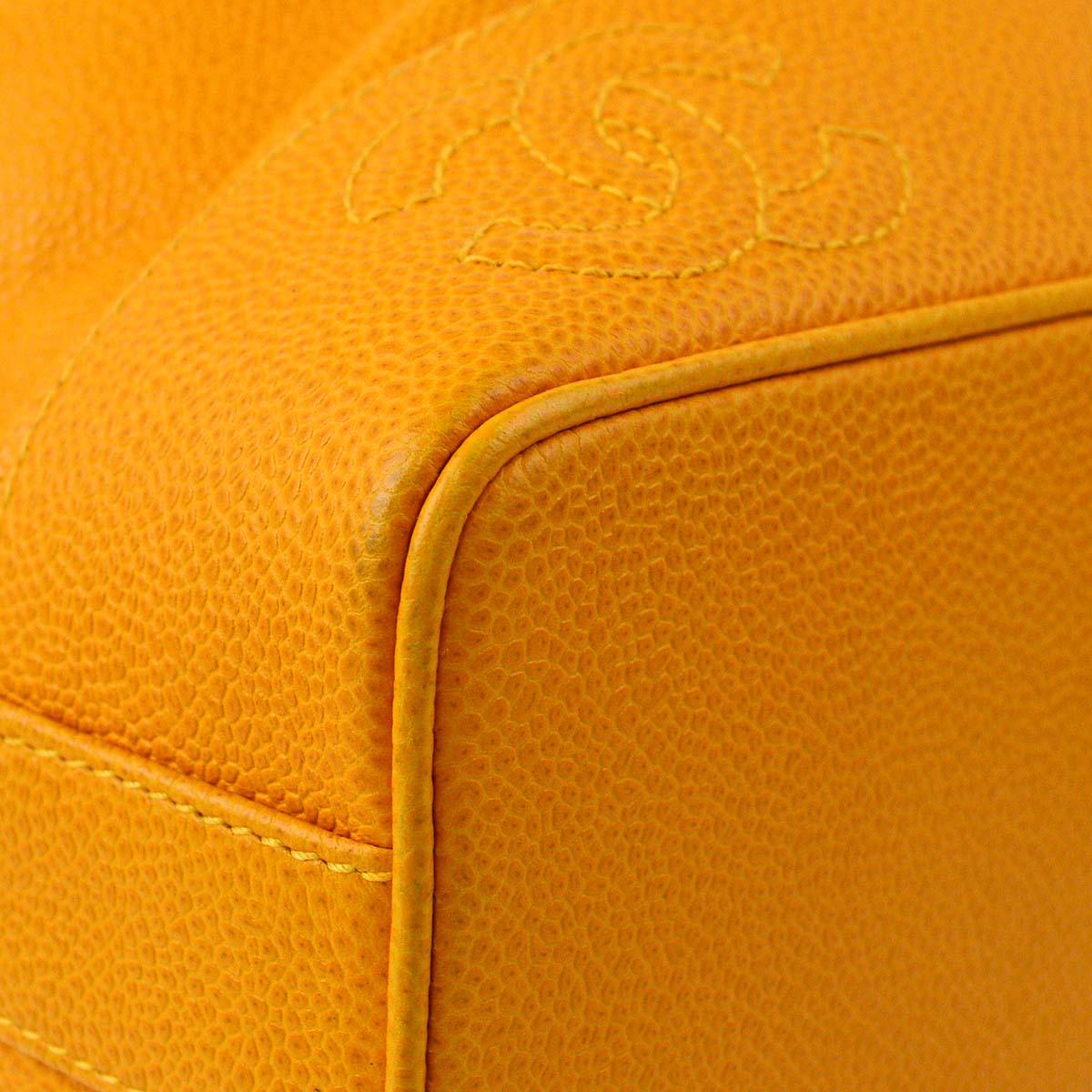 Chanel 1996-1997 Orange Caviar Triple CC Bucket Shoulder Bag
