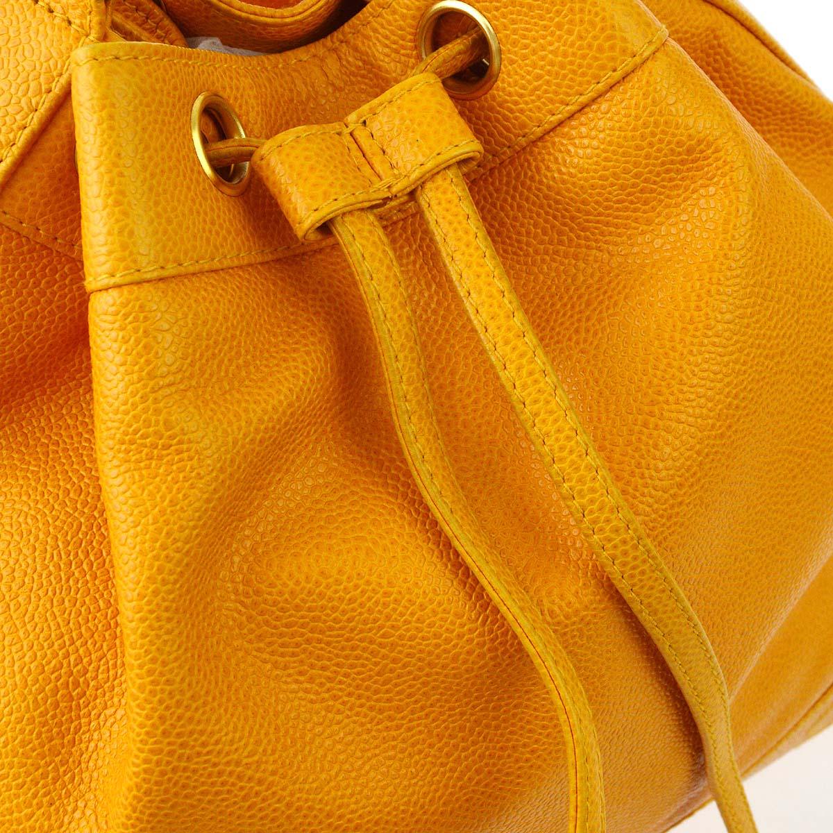 Chanel 1996-1997 Orange Caviar Triple CC Bucket Shoulder Bag