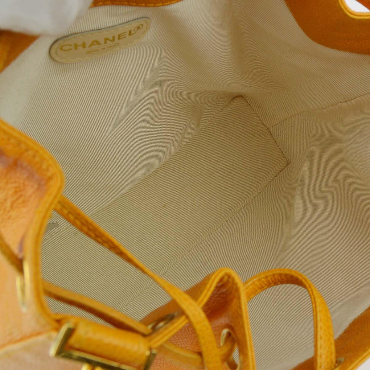 Chanel 1996-1997 Orange Caviar Triple CC Bucket Shoulder Bag