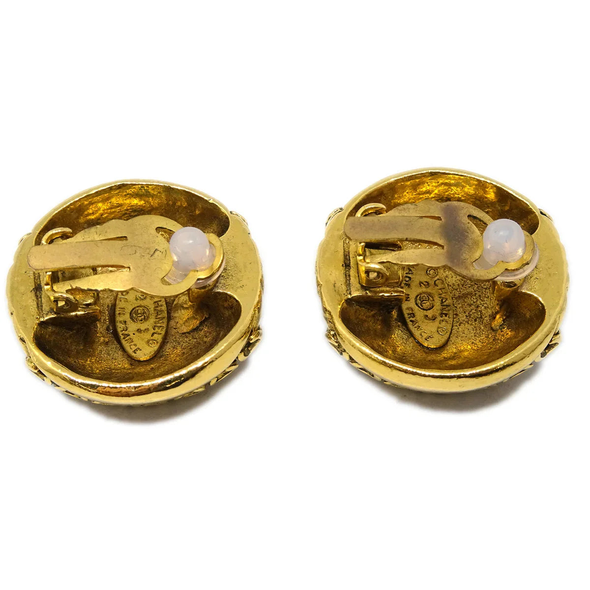 Chanel Button Earrings Clip-On Gold 23