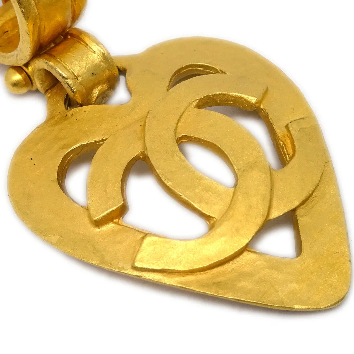 Chanel Dangle Heart Earrings Gold Clip-On 95P