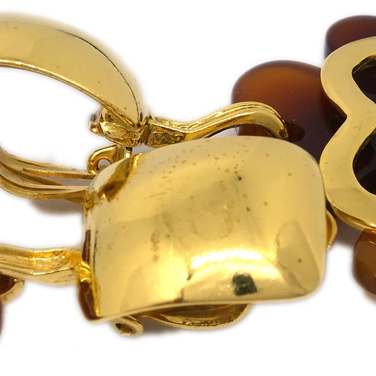 Chanel Clover Dangle Earrings Gold Clip-On 95P