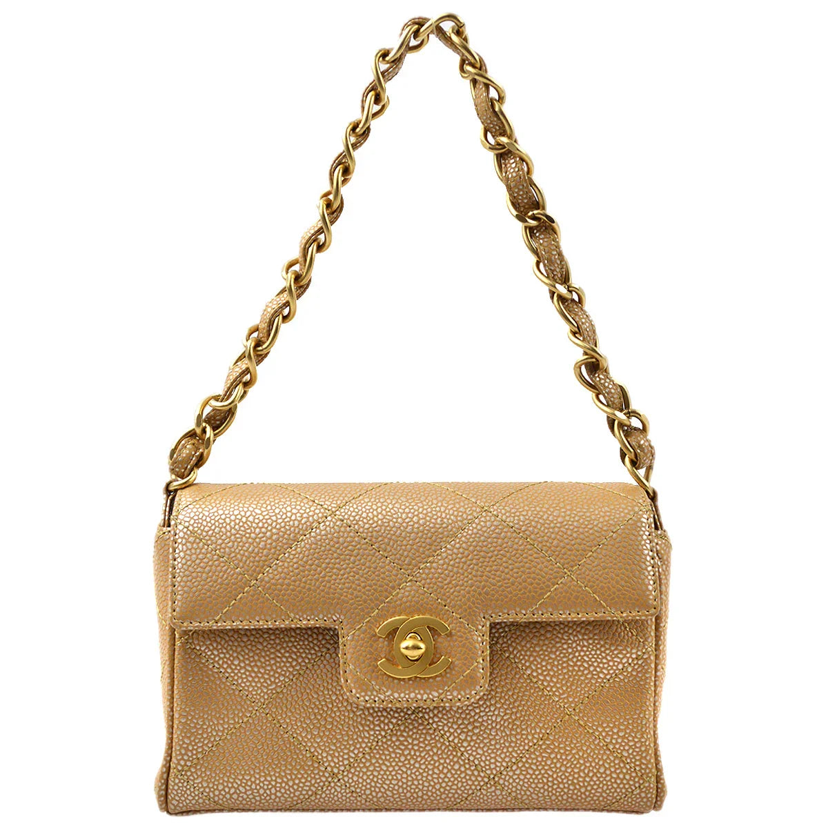 Chanel 2000-2001 Beige Caviar Chain Handbag 18