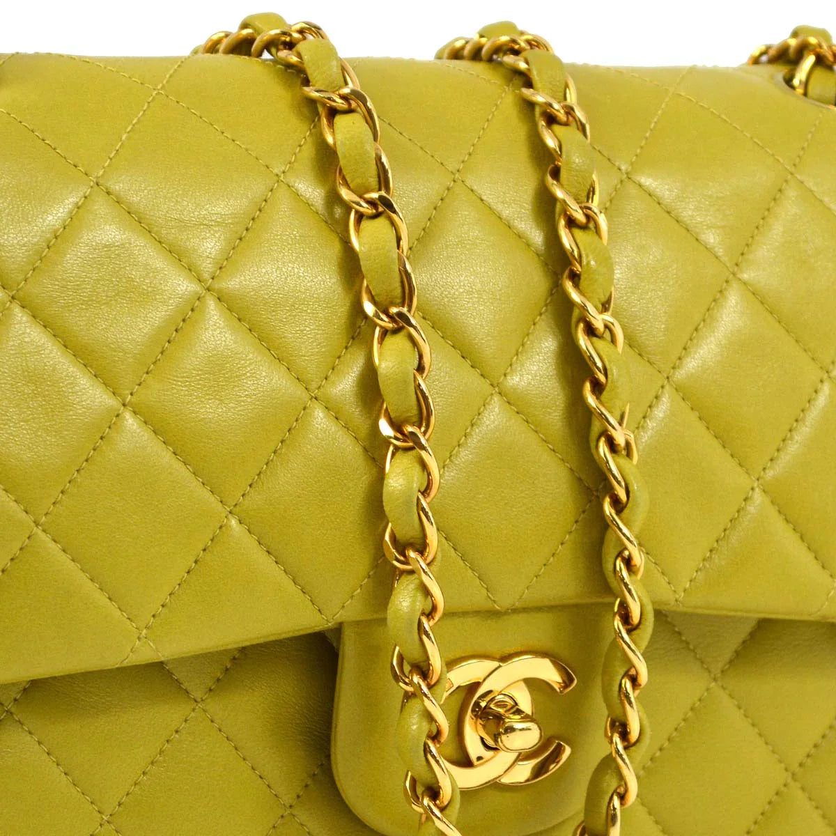 Chanel * 1997-1999 Green Lambskin Medium Classic Double Flap Shoulder Bag