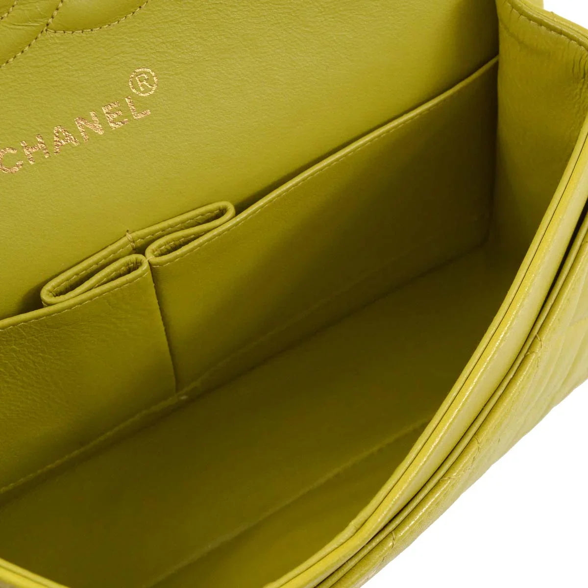 Chanel * 1997-1999 Green Lambskin Medium Classic Double Flap Shoulder Bag
