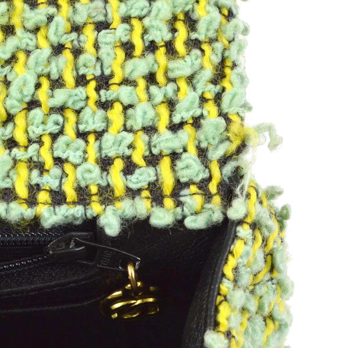 Chanel 1994-1996 Green Tweed Classic Single Flap 2 in 1 Handbag Set