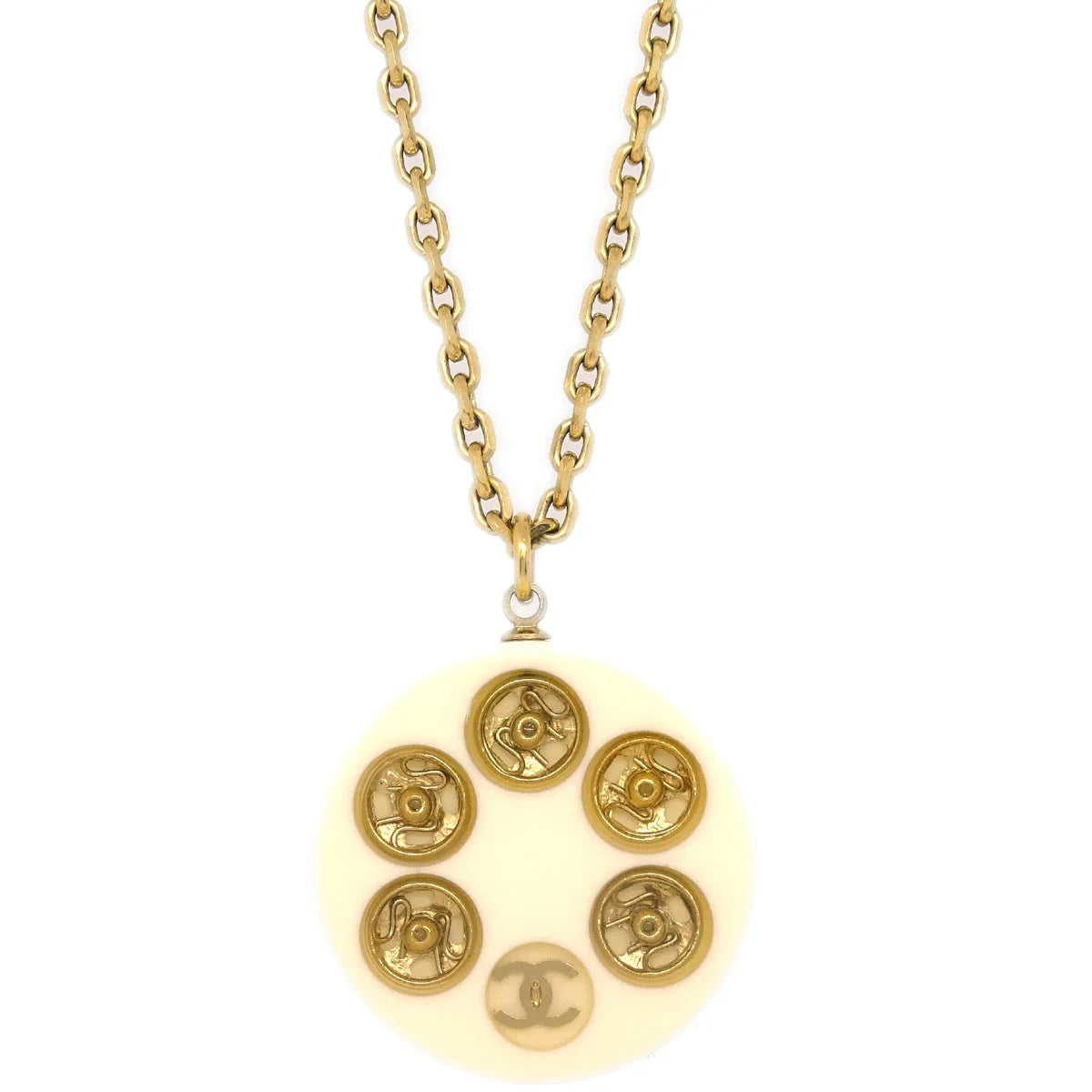 Chanel Pendant Necklace Gold White 03A