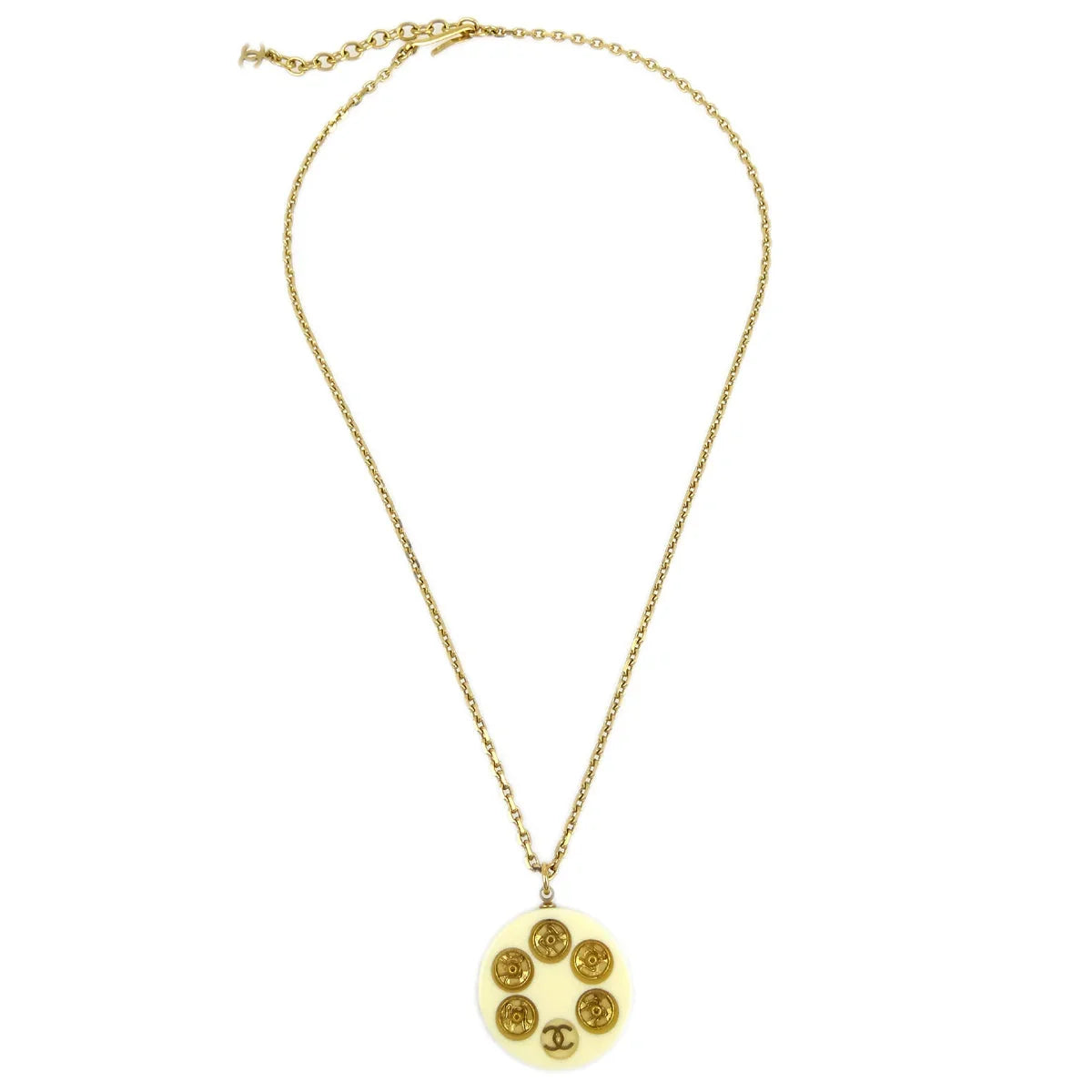 Chanel Pendant Necklace Gold White 03A
