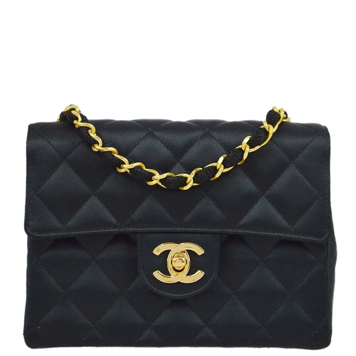 Chanel 2006-2008 Black Satin Mini Classic Square Flap Shoulder Bag 17