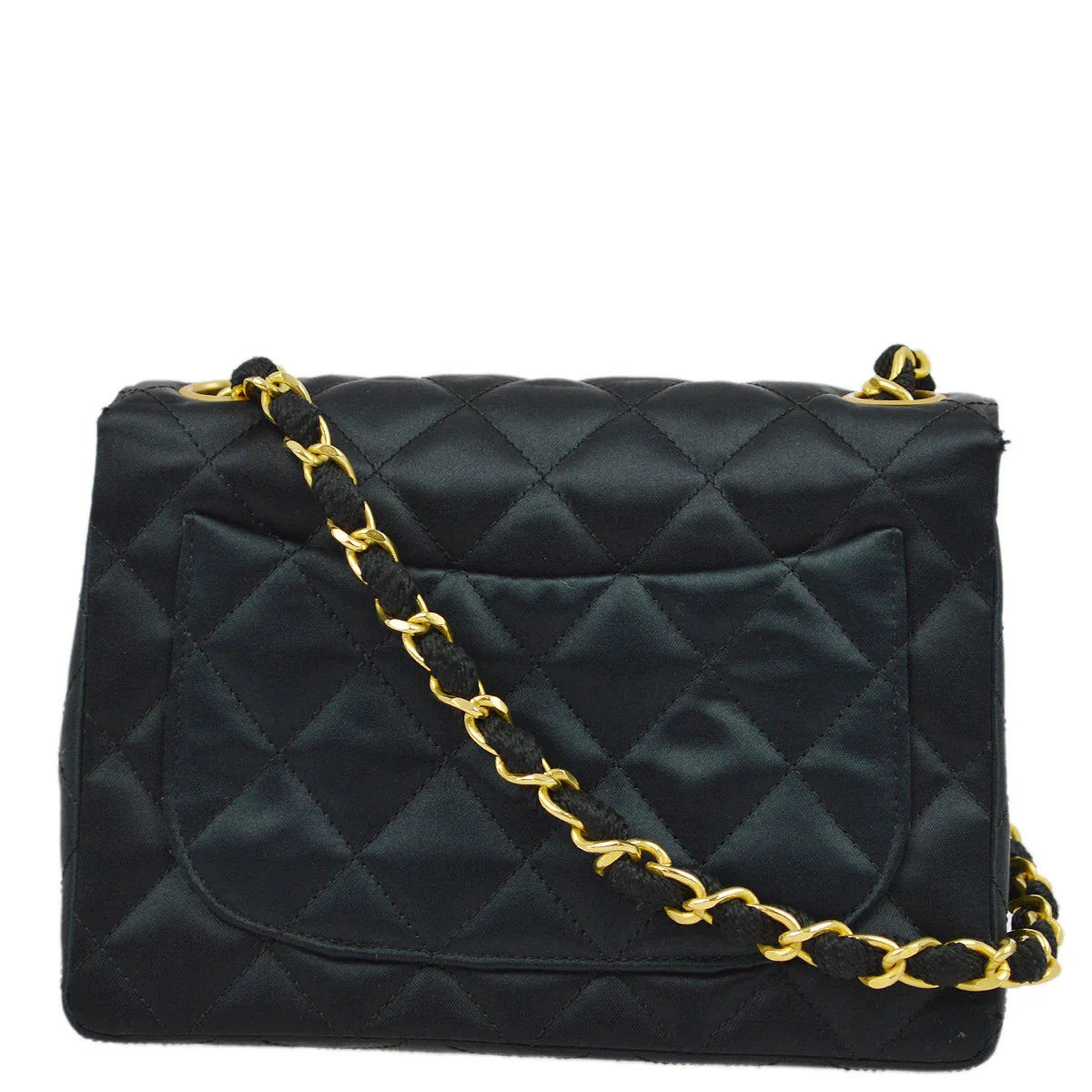 Chanel 2006-2008 Black Satin Mini Classic Square Flap Shoulder Bag 17