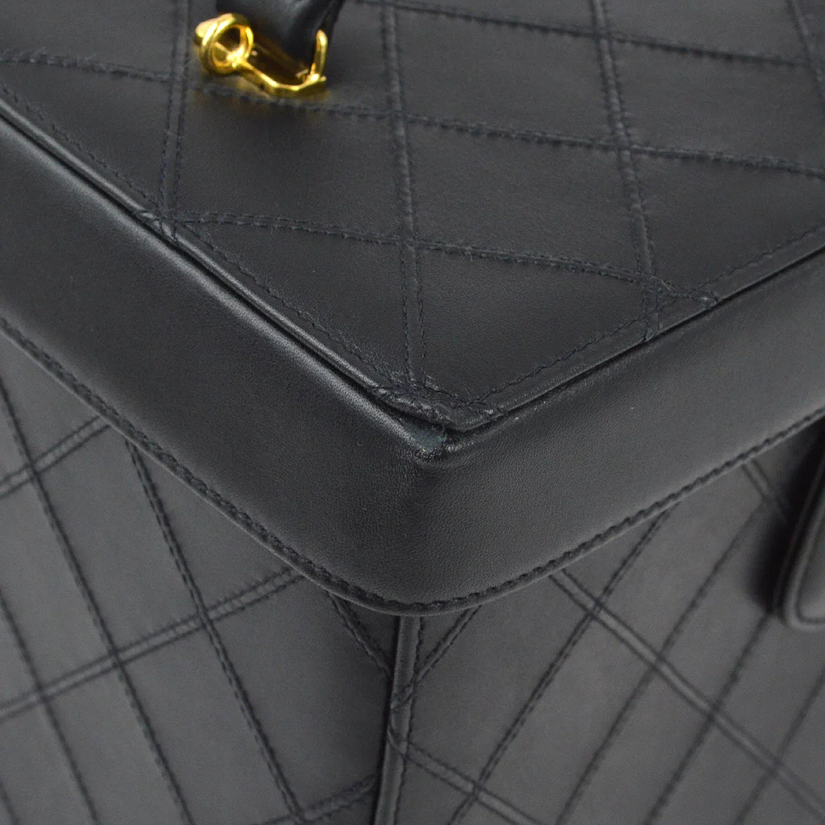 Chanel 1994-1996 Black Lambskin Bicolore Vanity 2way Shoulder Handbag