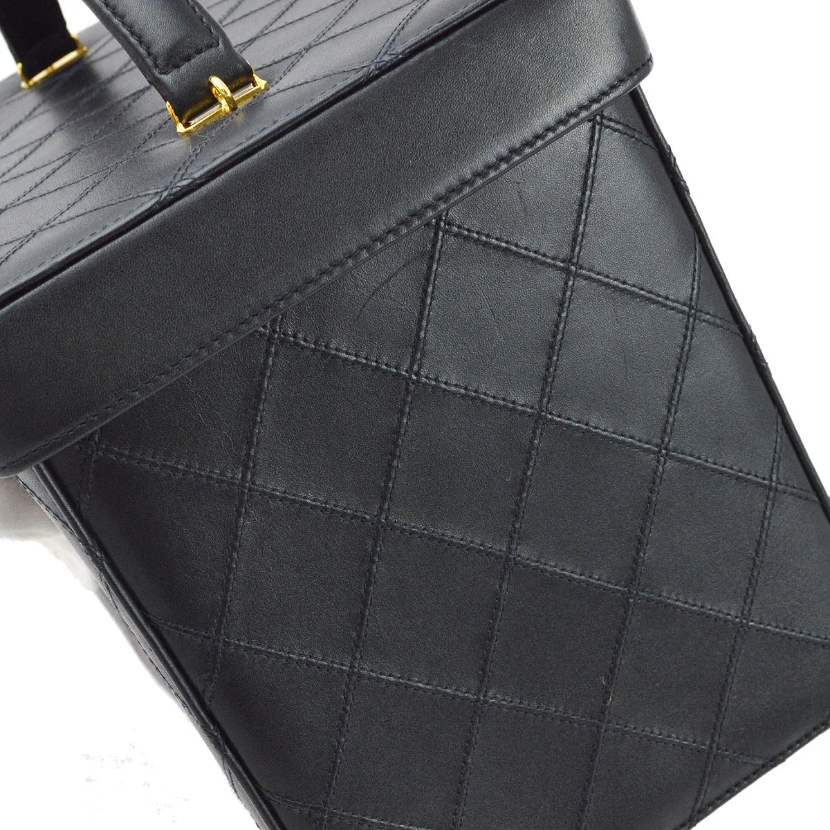 Chanel 1994-1996 Black Lambskin Bicolore Vanity 2way Shoulder Handbag