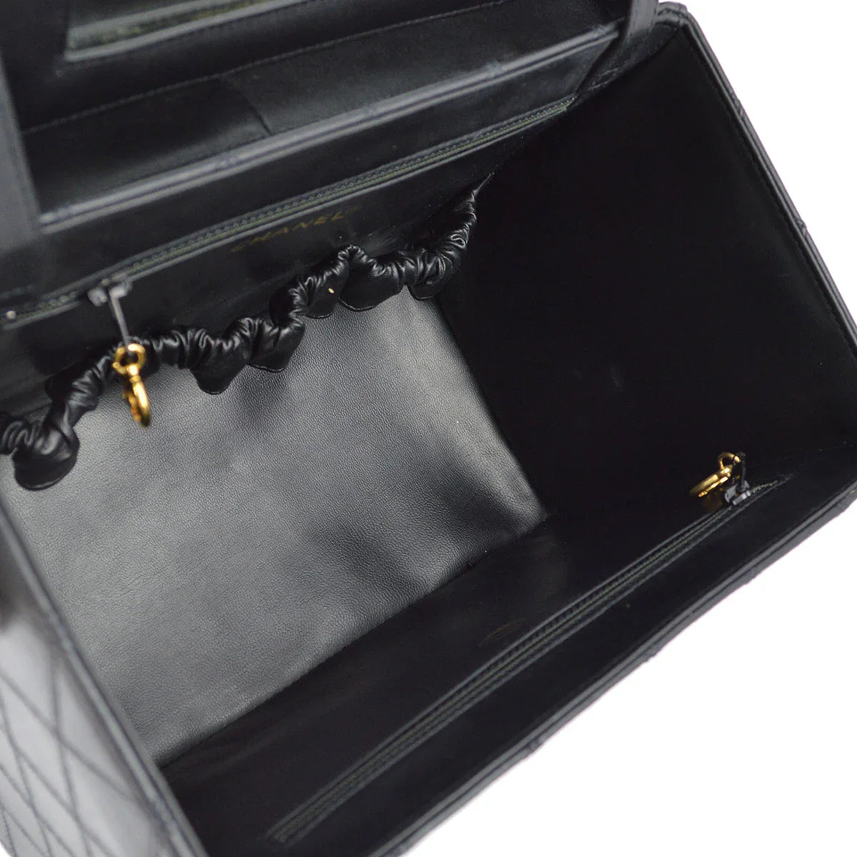 Chanel 1994-1996 Black Lambskin Bicolore Vanity 2way Shoulder Handbag