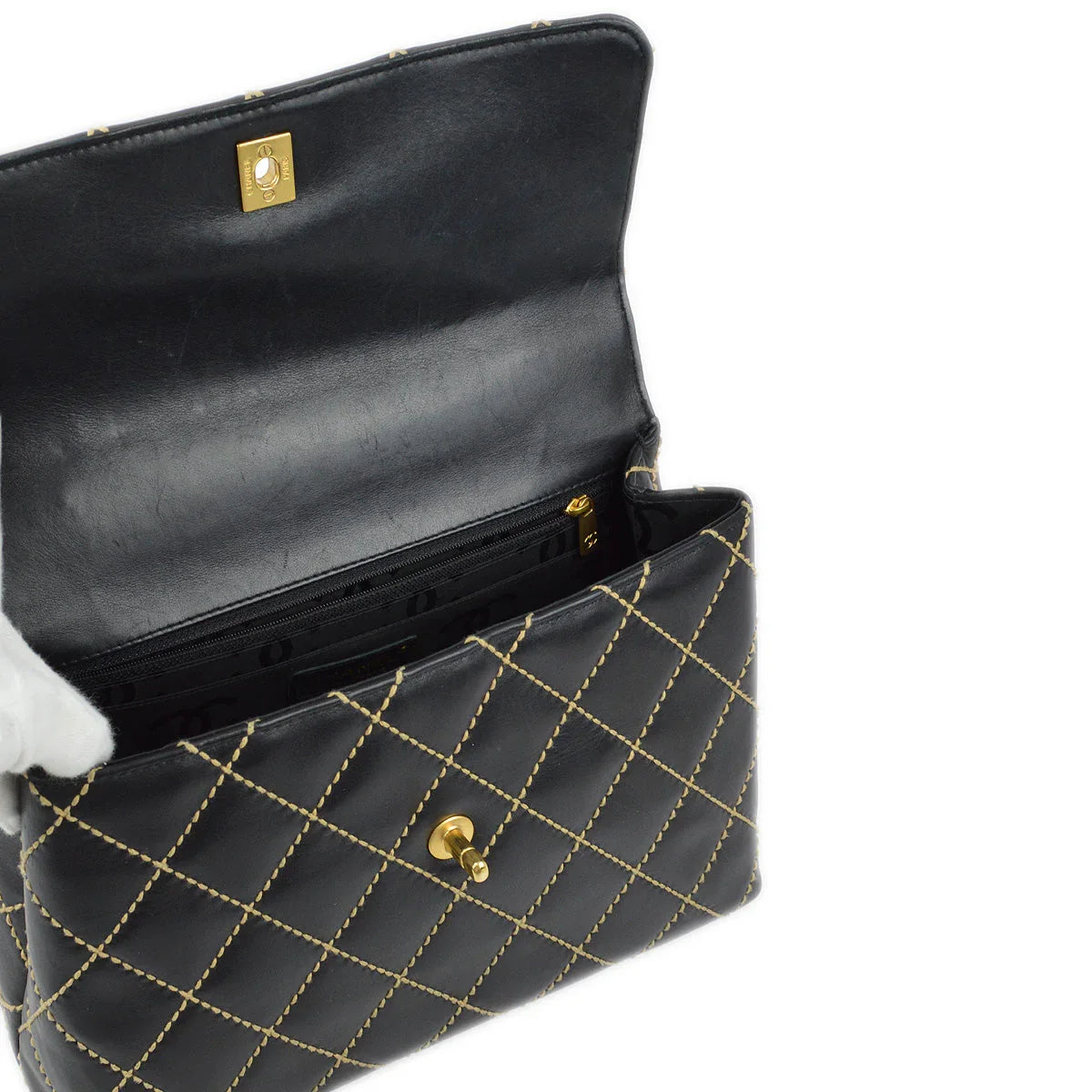 Chanel 2004-2005 Black Calfskin Wild Stitch Kelly Handbag