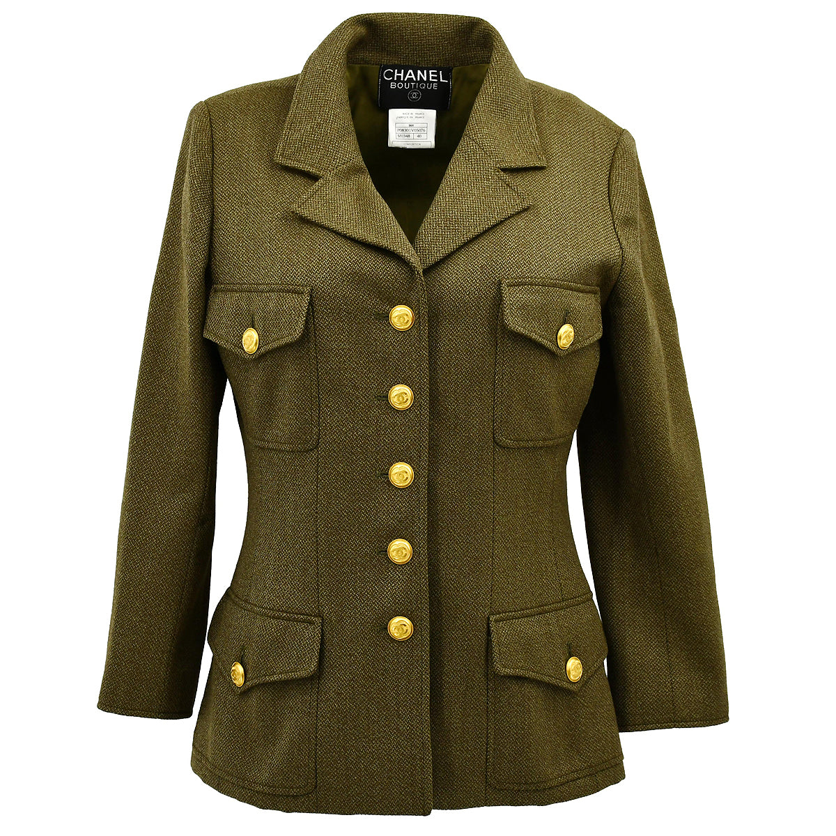 CHANEL（シャネル）ピーコート サイズ40 Chanel Single Breasted Jacket Khaki 96A #40 – AMORE Vintage