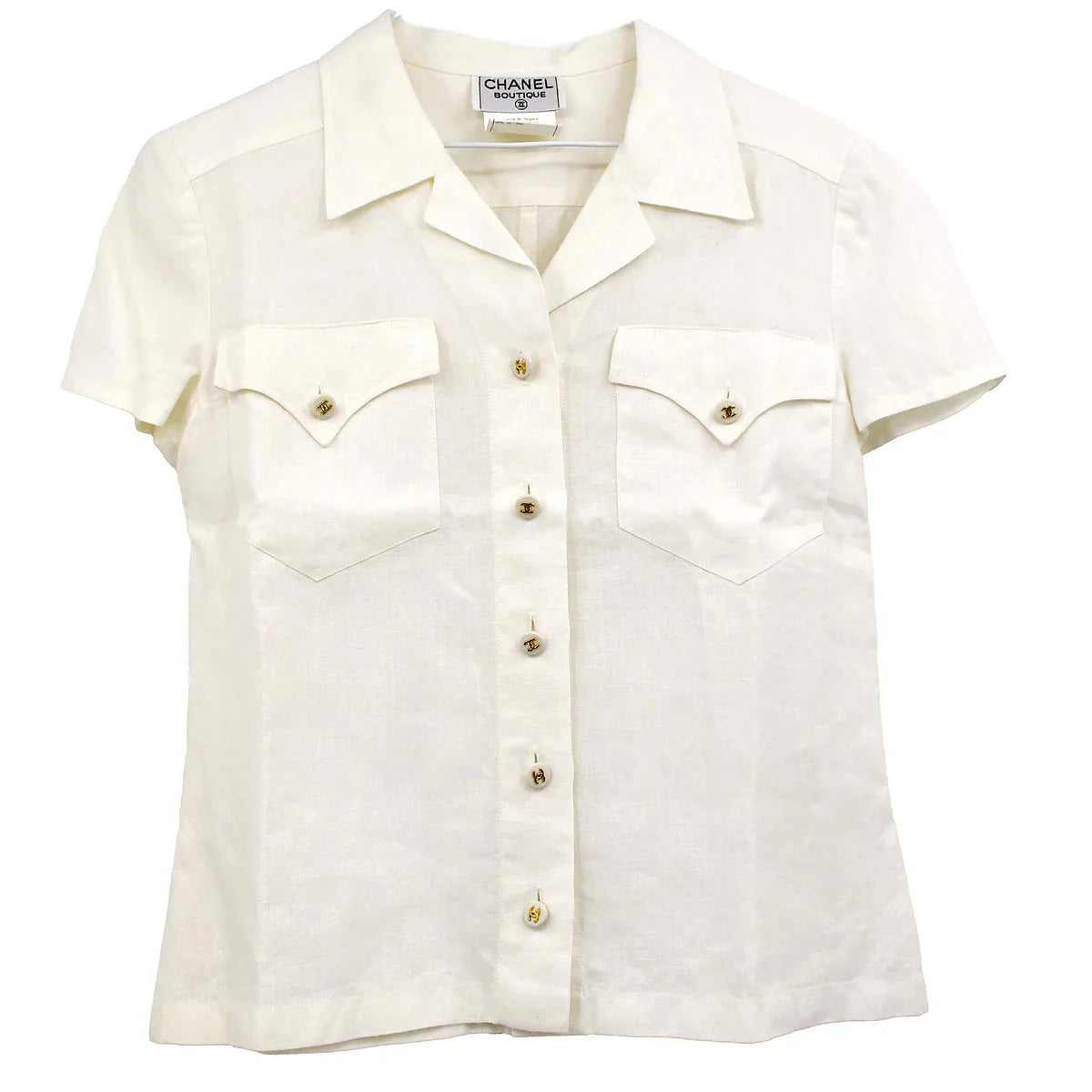 Chanel Short Sleeve Shirt White 97P #38
