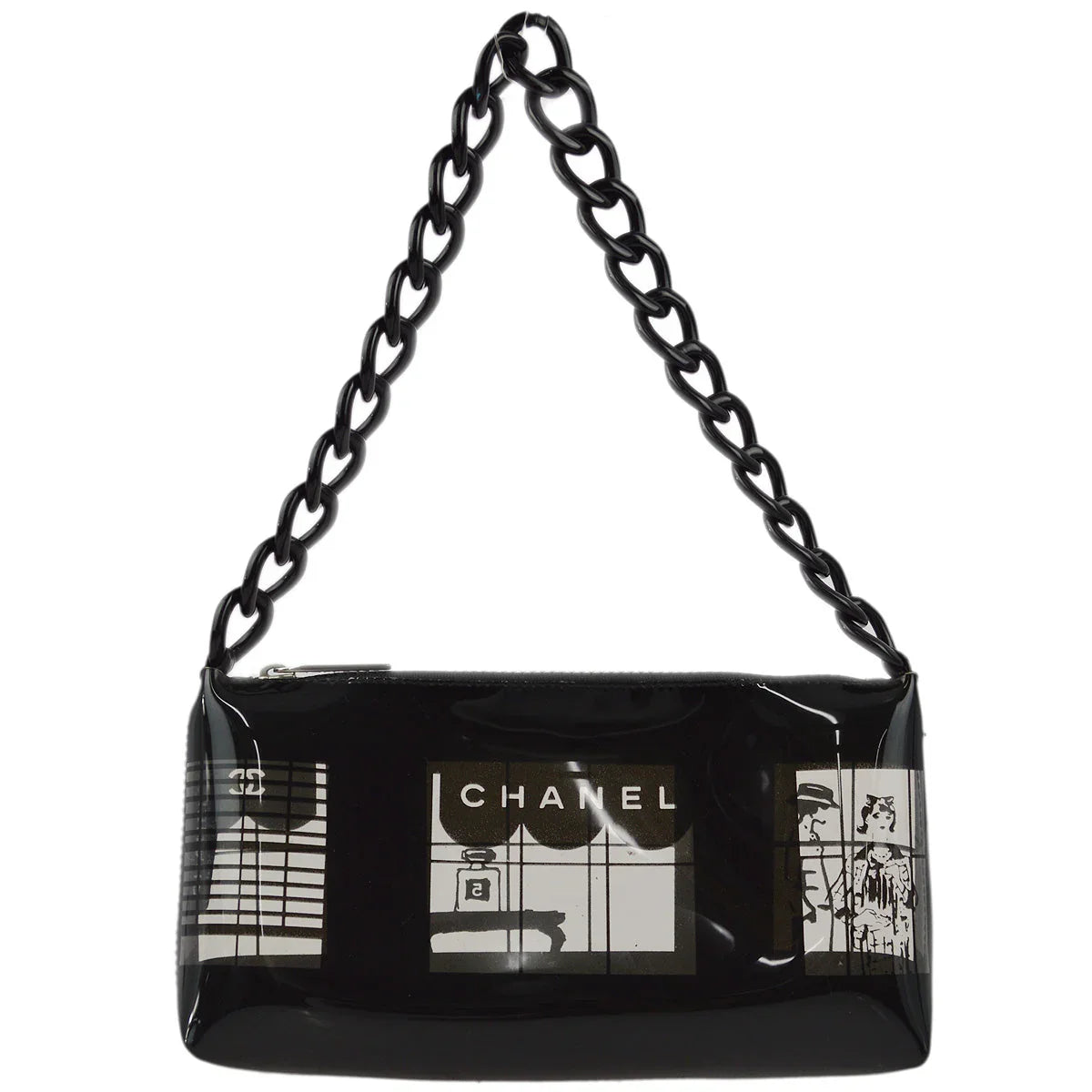 Chanel 2003-2004 Black Vinyl Window Chain Shoulder Bag