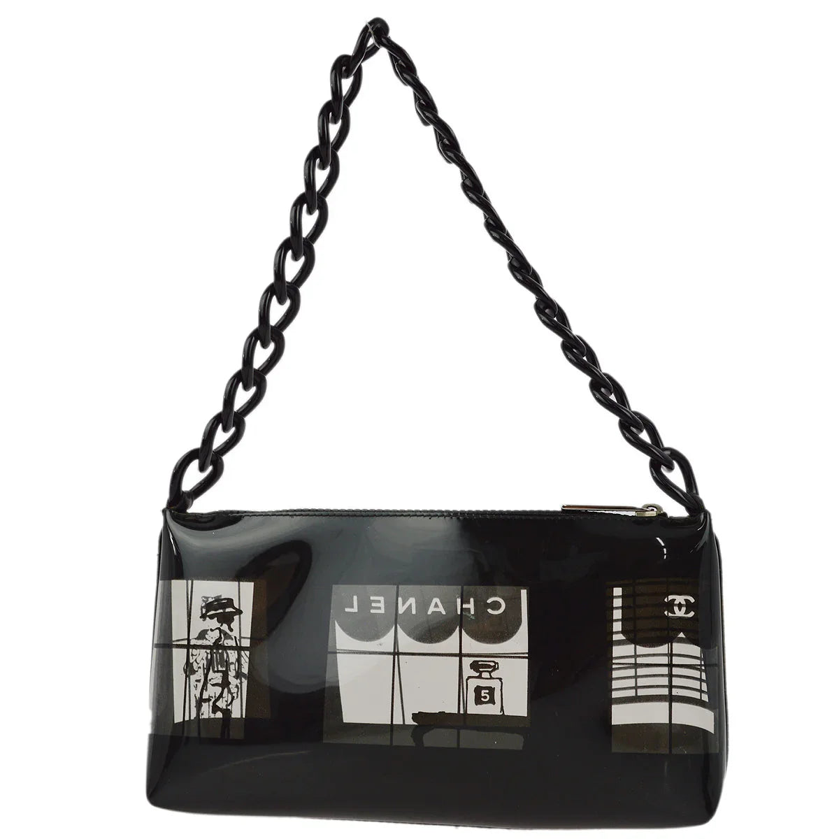 Chanel 2003-2004 Black Vinyl Window Chain Shoulder Bag