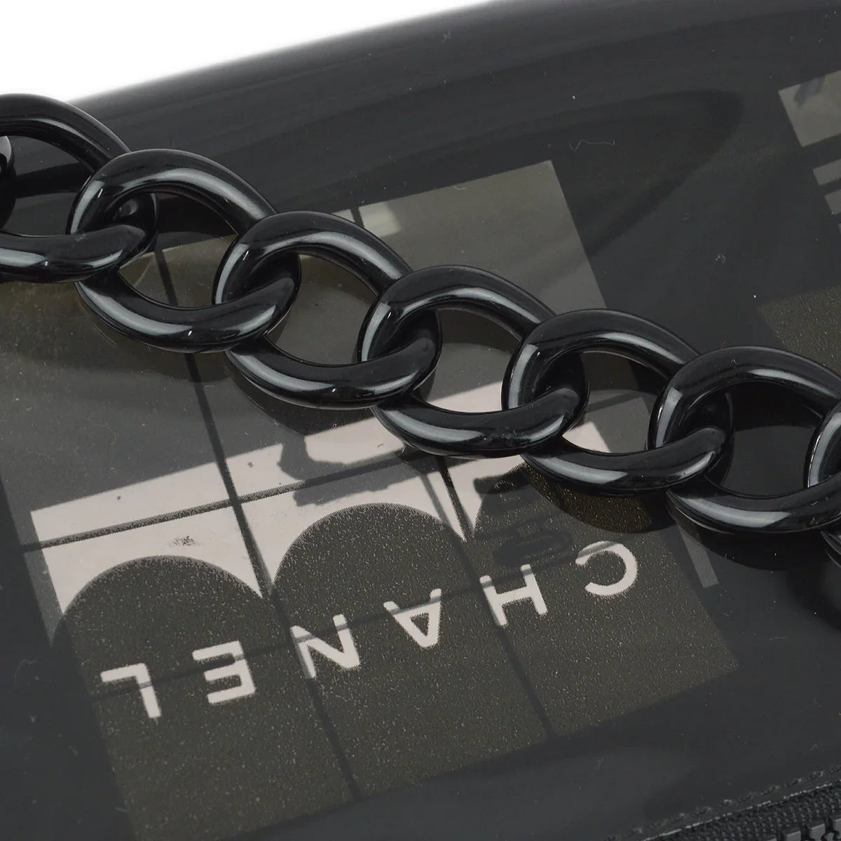 Chanel 2003-2004 Black Vinyl Window Chain Shoulder Bag
