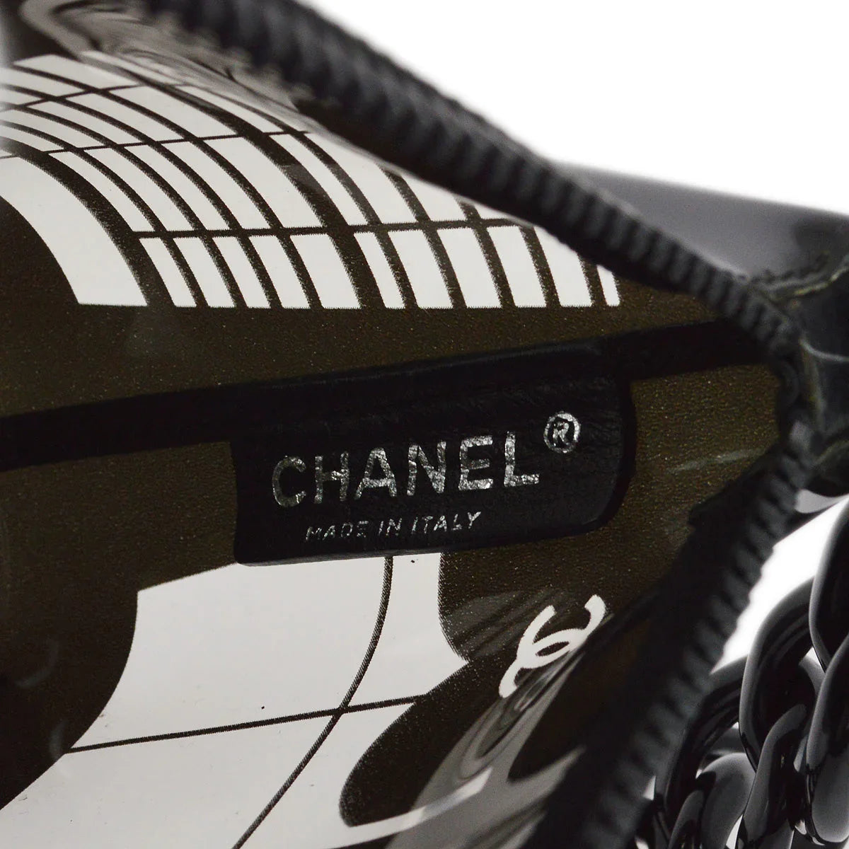 Chanel 2003-2004 Black Vinyl Window Chain Shoulder Bag