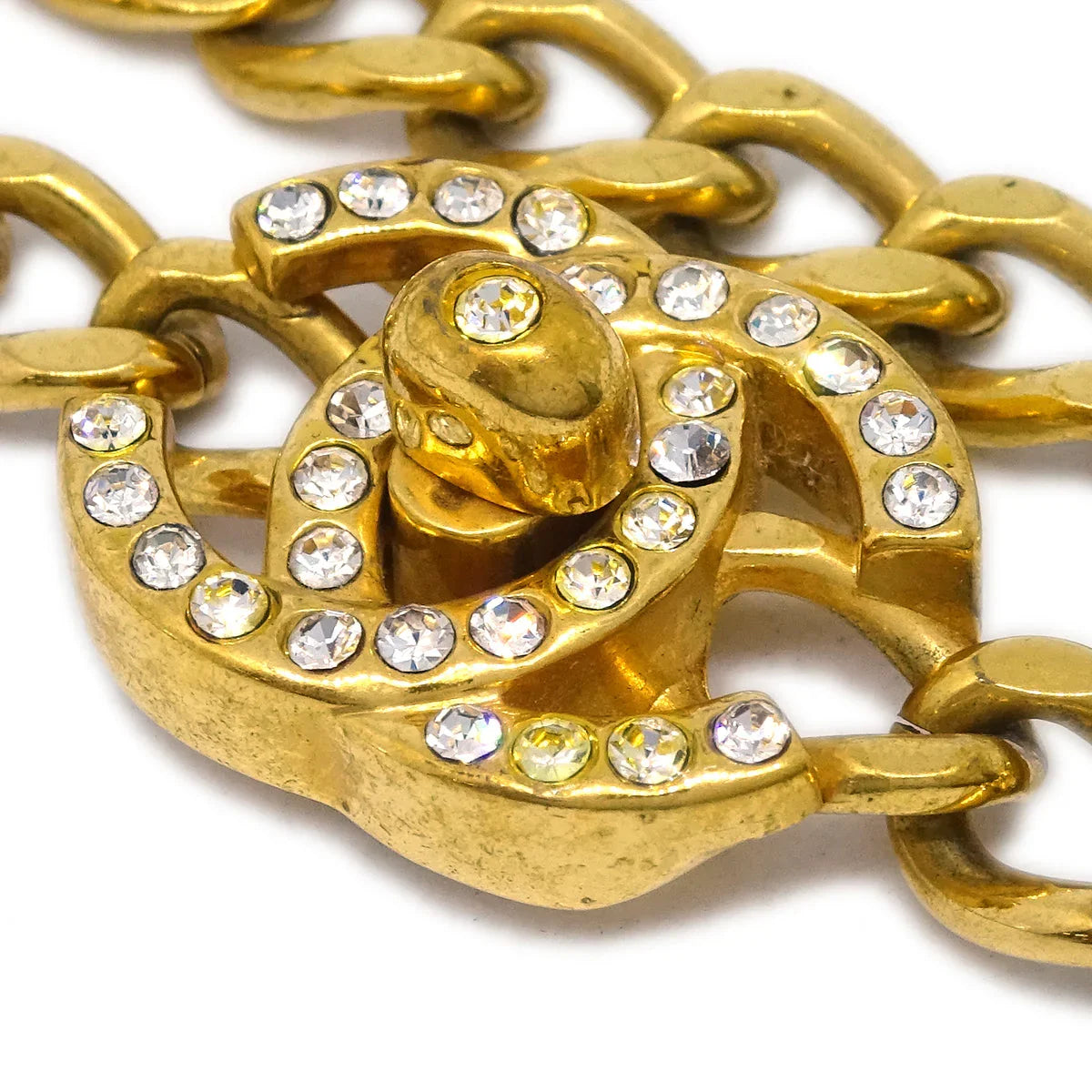 Chanel Turnlock Rhinestone Gold Chain Bracelet 96A