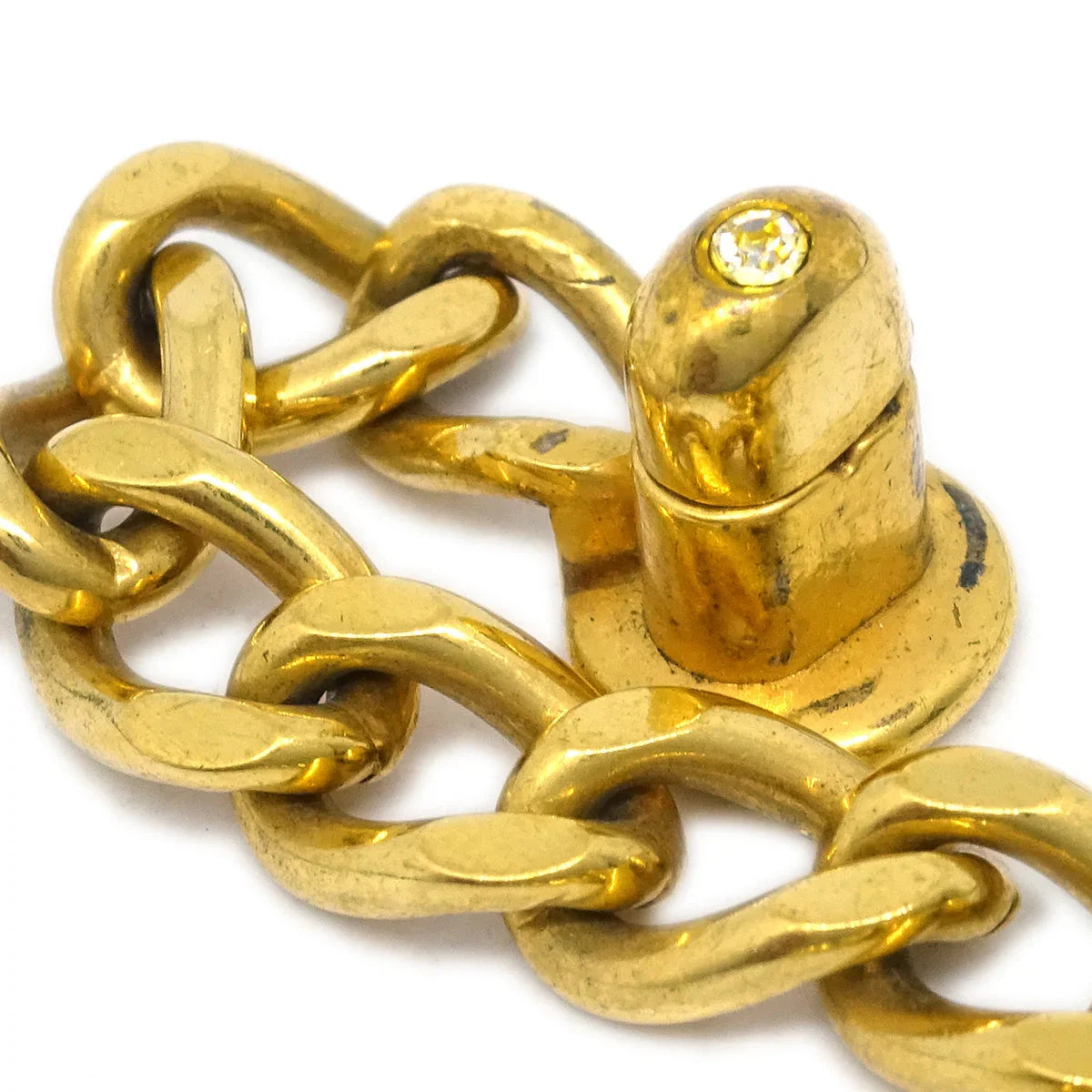 Chanel Turnlock Rhinestone Gold Chain Bracelet 96A
