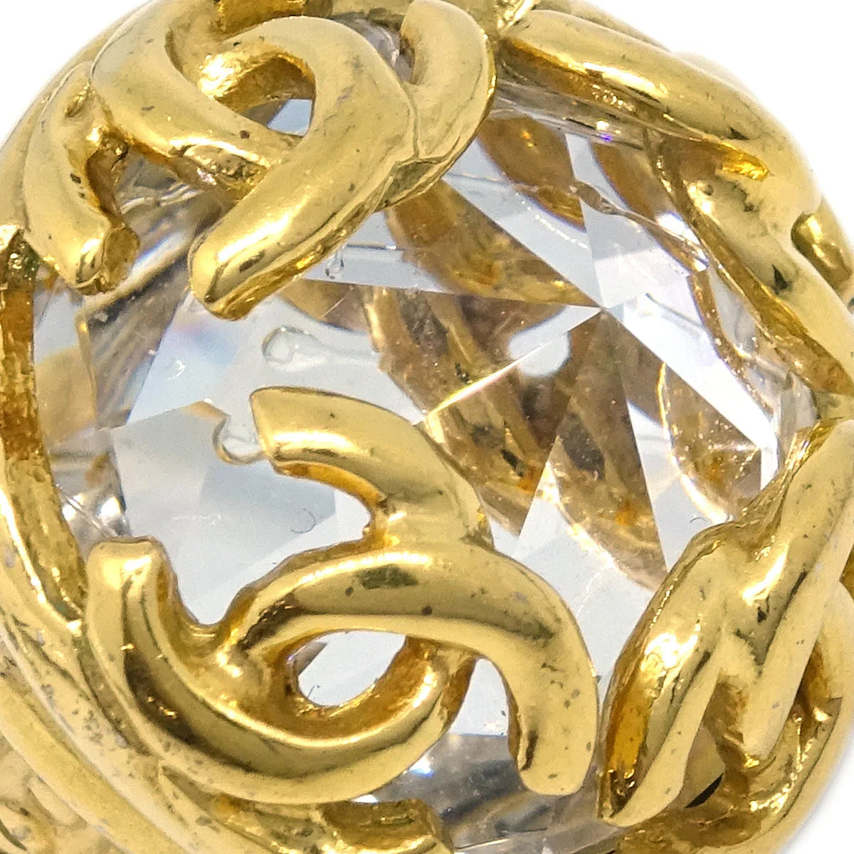 Chanel Gold Button Earrings Clip-On Rhinestone