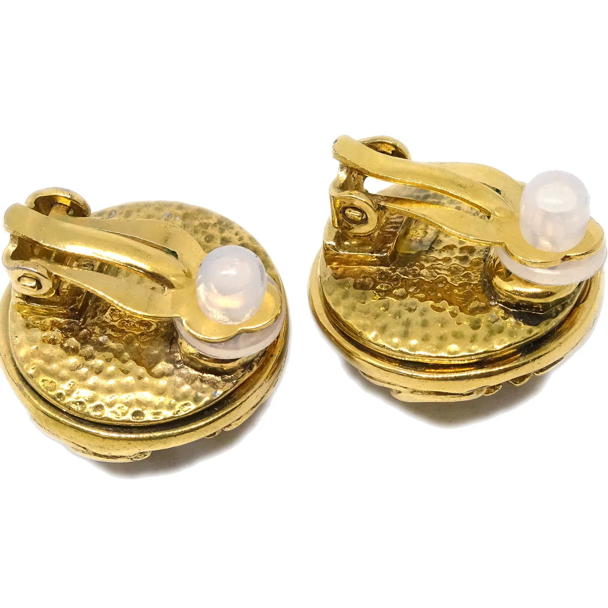 Chanel Gold Button Earrings Clip-On Rhinestone
